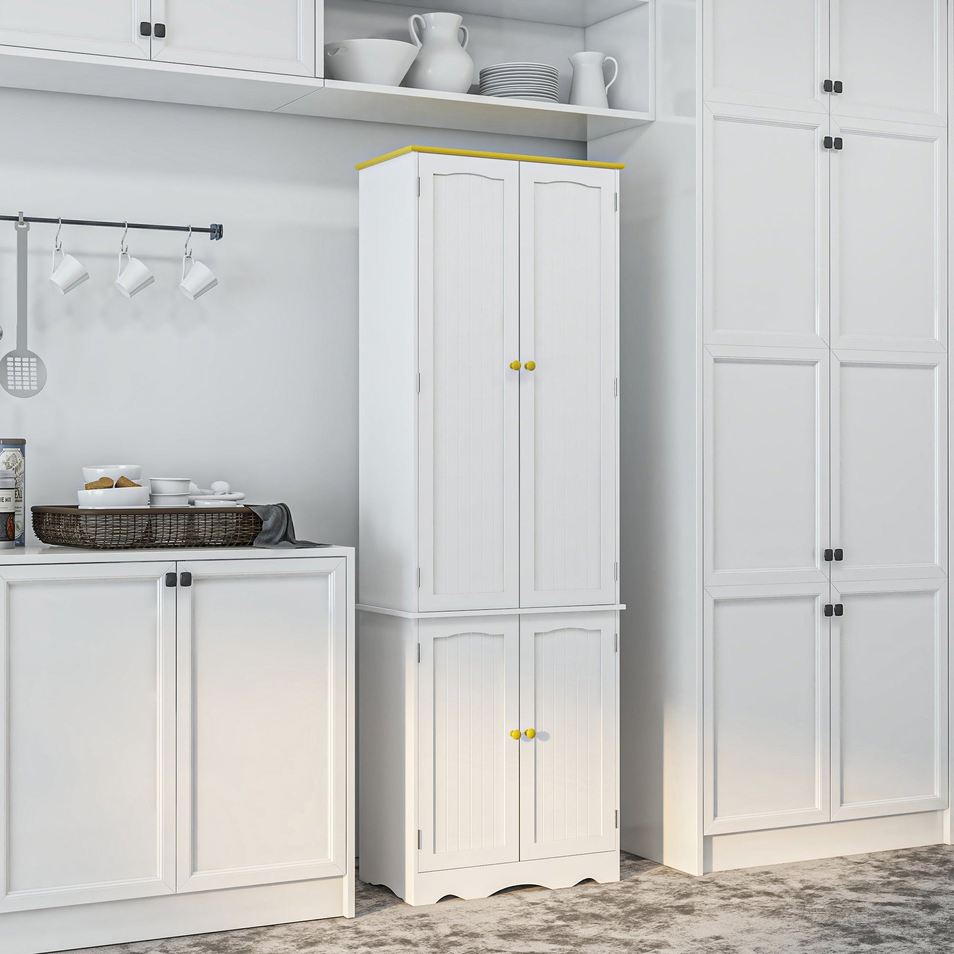 Freestanding 4-Door Kitchen Cupboard, Storage Cabinet Organizer with 4 Shelves, 183cm, White