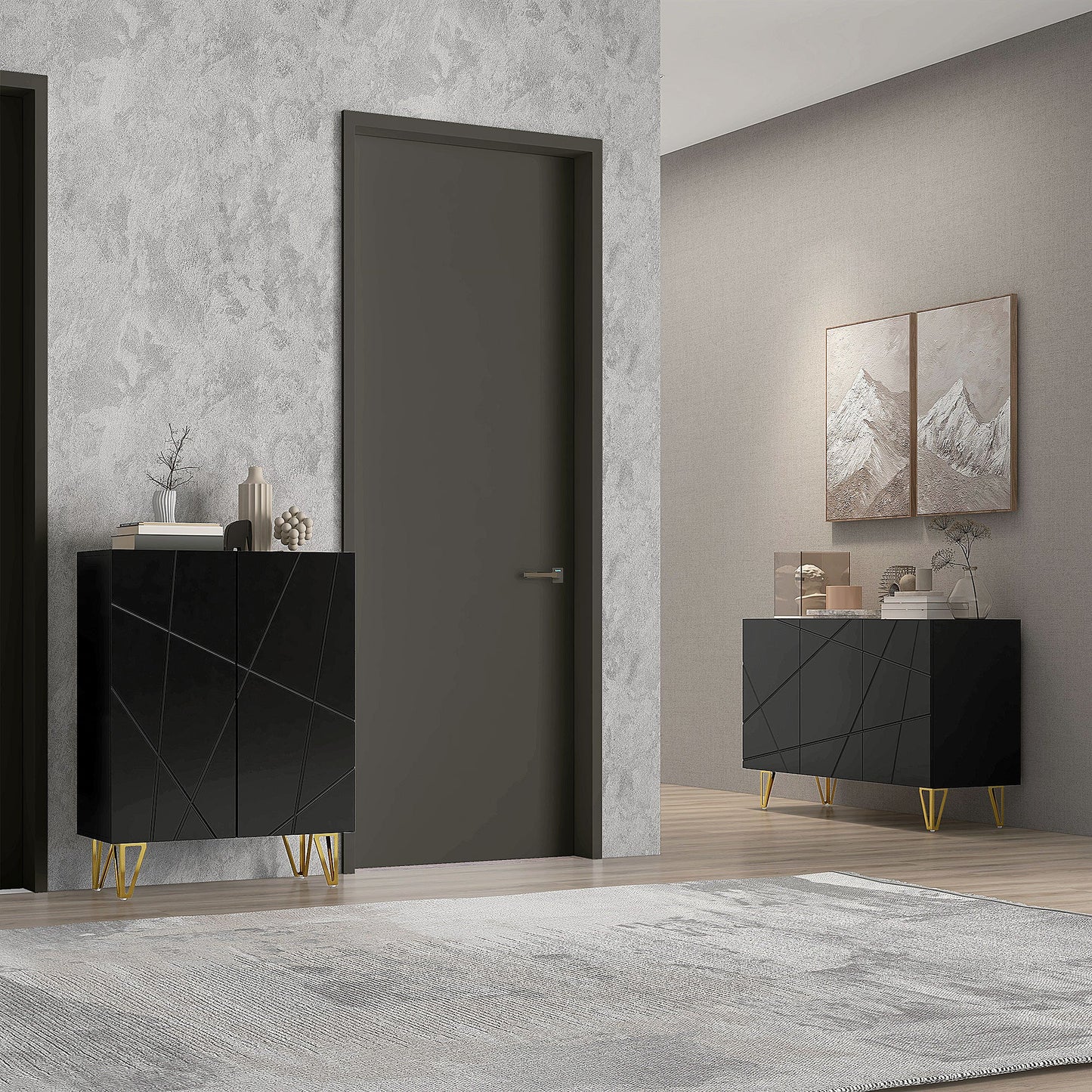 HOMCOM Storage Cabinet with High Gloss, Freestanding Sideboard with Adjustable Shelves, Soft-Close Doors and Gold Tone Hairpin Legs for Living Room, Dining Room, Hallway, Black