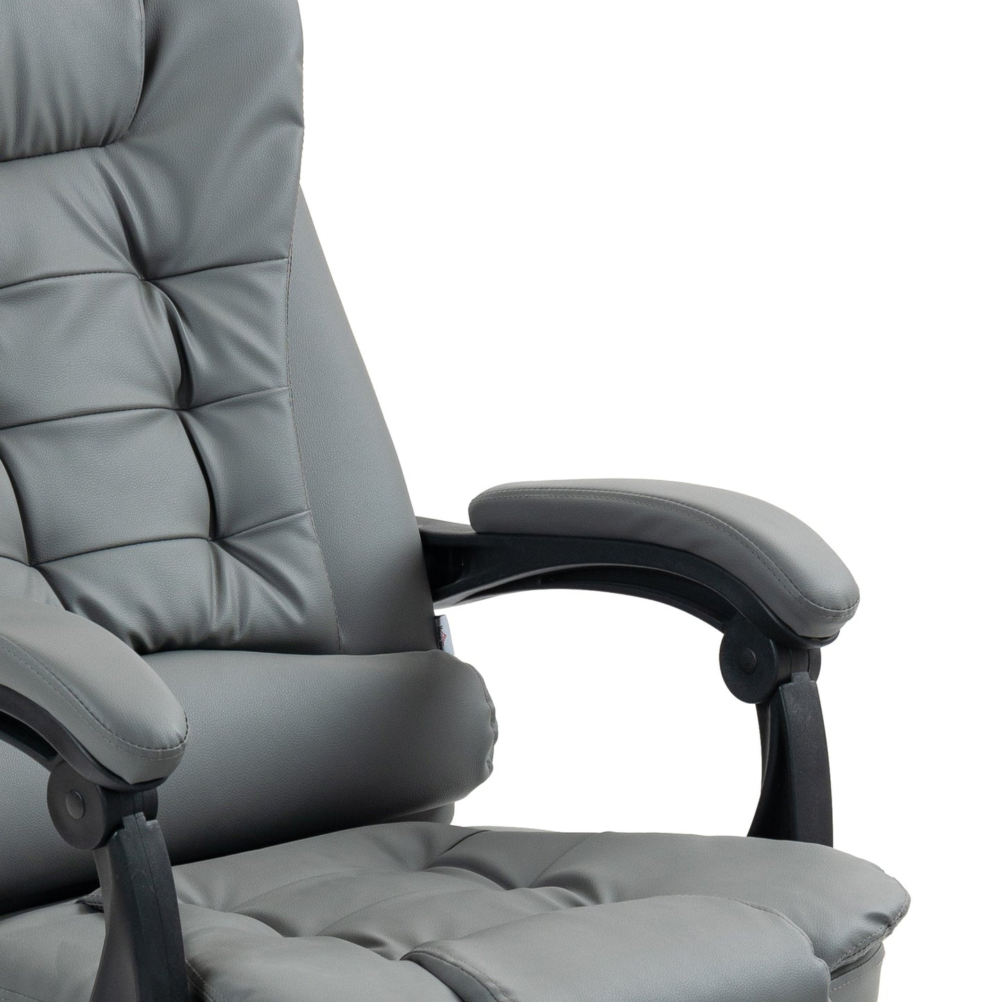 HOMCOM Executive Office Chair, PU Leather Home Office Chair with Swivel Wheels, Reclining Backrest, Retractable Footrest, Grey