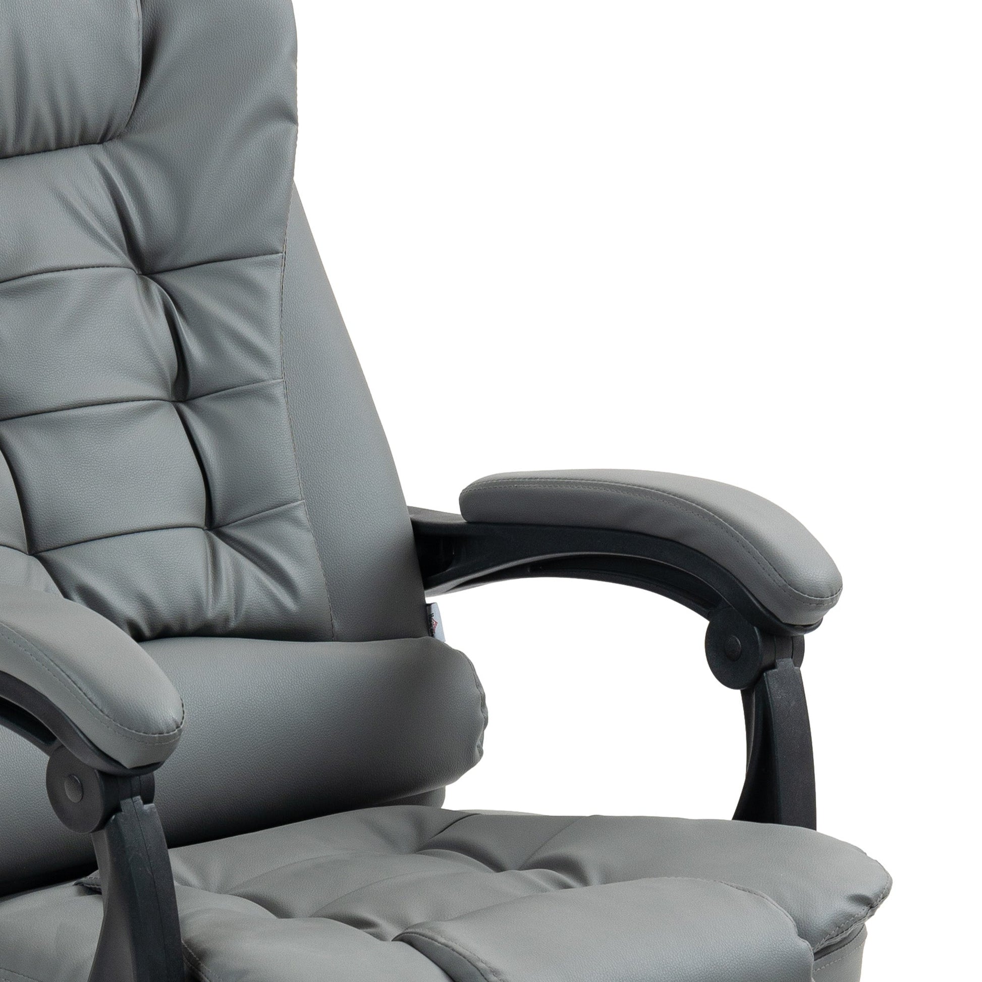 HOMCOM Executive Office Chair, PU Leather Home Office Chair with Swivel Wheels, Reclining Backrest, Retractable Footrest, Grey