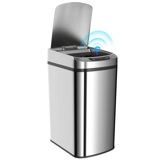 12L Sensor Bin, Automatic Touchless Motion Sensor Kitchen Bin, Compact Trash Can with Fingerprint Resistant Stainless Steel for Hygienic Gyms, Home Office Use, Silver Tone