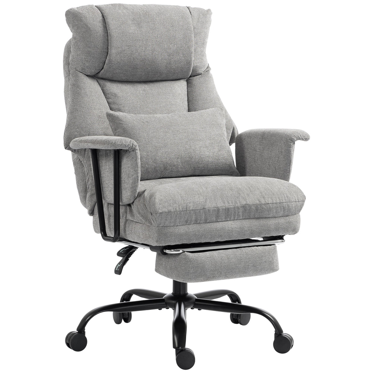 Office Chair, 180kg Heavy Duty Linen Computer Desk Chair with Lumbar Support, Wide Seat, Spring Cushion, Reclining Backrest, Footrest, Swivel Wheels, Grey