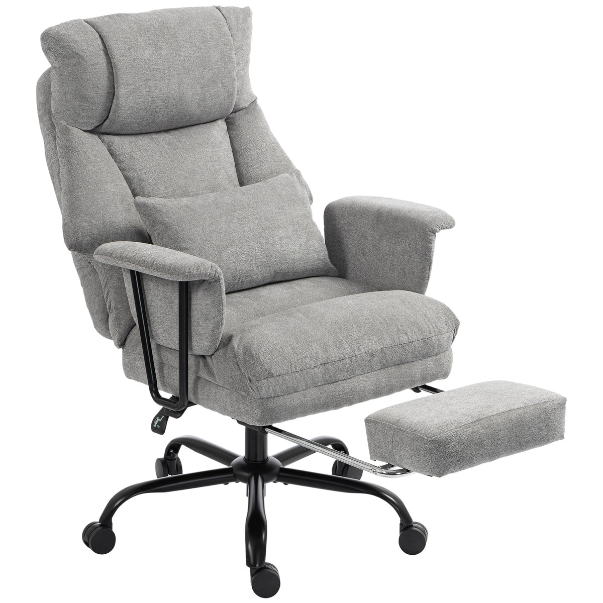 Office Chair, 180kg Heavy Duty Linen Computer Desk Chair with Lumbar Support, Wide Seat, Spring Cushion, Reclining Backrest, Footrest, Swivel Wheels, Grey