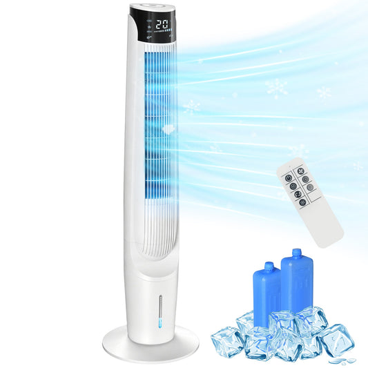 Air Cooler, Oscillating Ice Cooling Fan with 3 Speeds, 4 Modes, 12 Hour Timer, LED Display and Remote Control for Bedroom, Office, Living Room, White