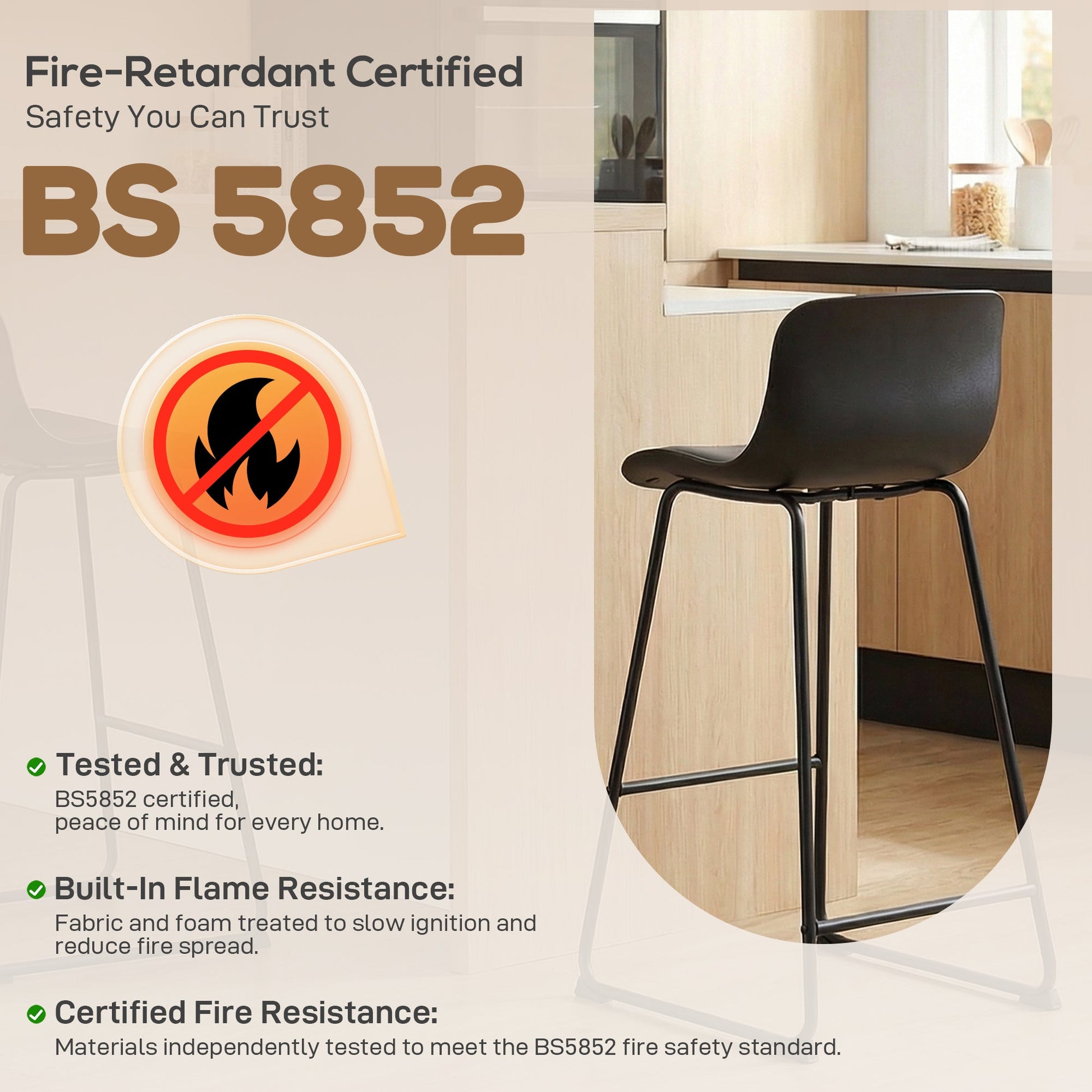 Modern Bar Stools Set of 2, PU Leather Upholstered Barstools, Counter Height Kitchen Chairs with Footrest for Breakfast Bars, Dining Room, Black