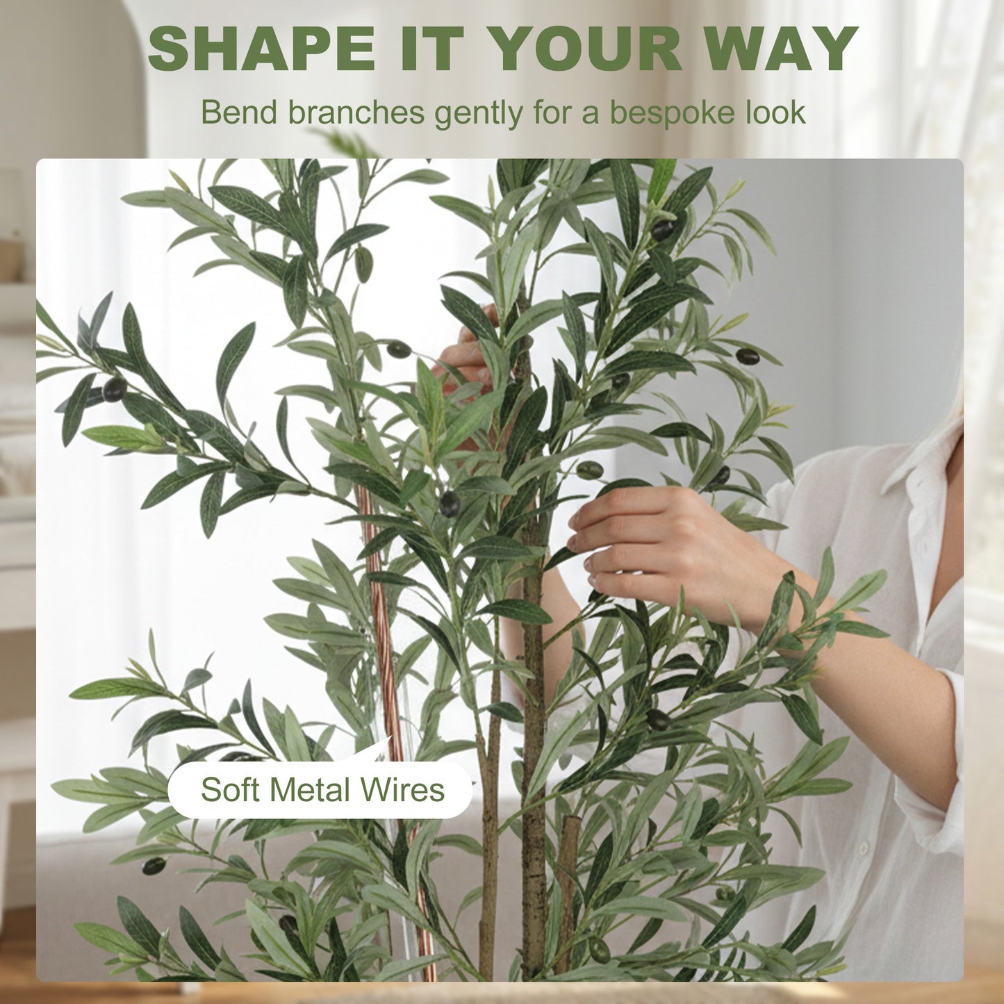 175 cm Artificial Olive Tree, Tall Faux Plant with 787 Leaves & Adjustable Branches, Artificial Plant for Living Room Home Office Floor Indoors Outdoors