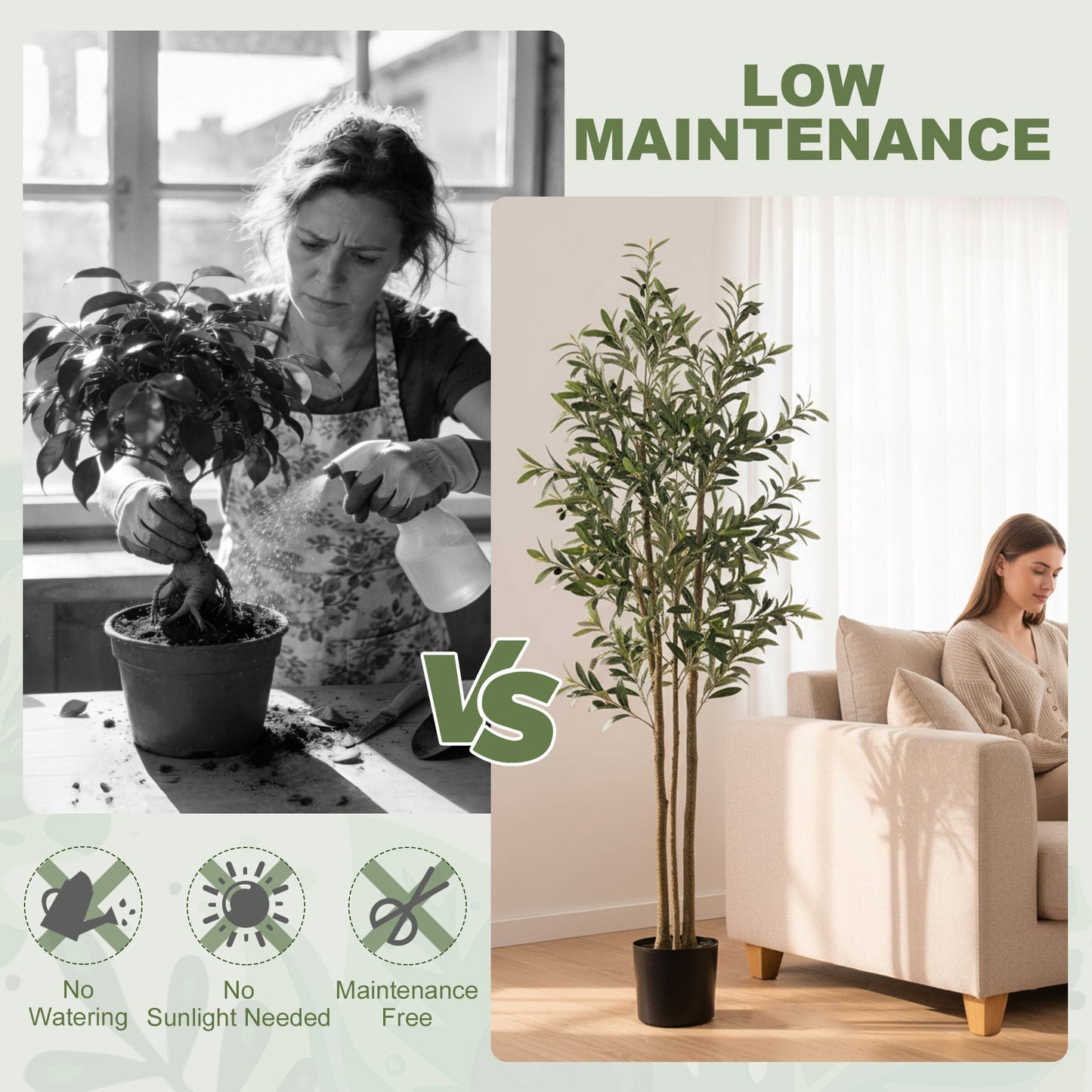 175 cm Artificial Olive Tree, Tall Faux Plant with 787 Leaves & Adjustable Branches, Artificial Plant for Living Room Home Office Floor Indoors Outdoors