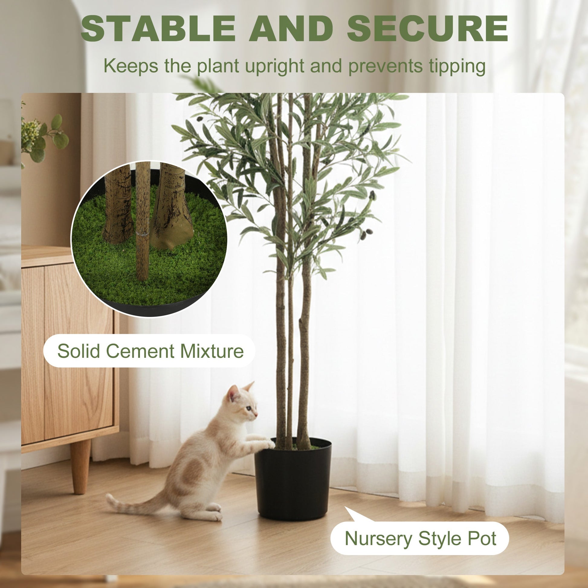 175 cm Artificial Olive Tree, Tall Faux Plant with 787 Leaves & Adjustable Branches, Artificial Plant for Living Room Home Office Floor Indoors Outdoors