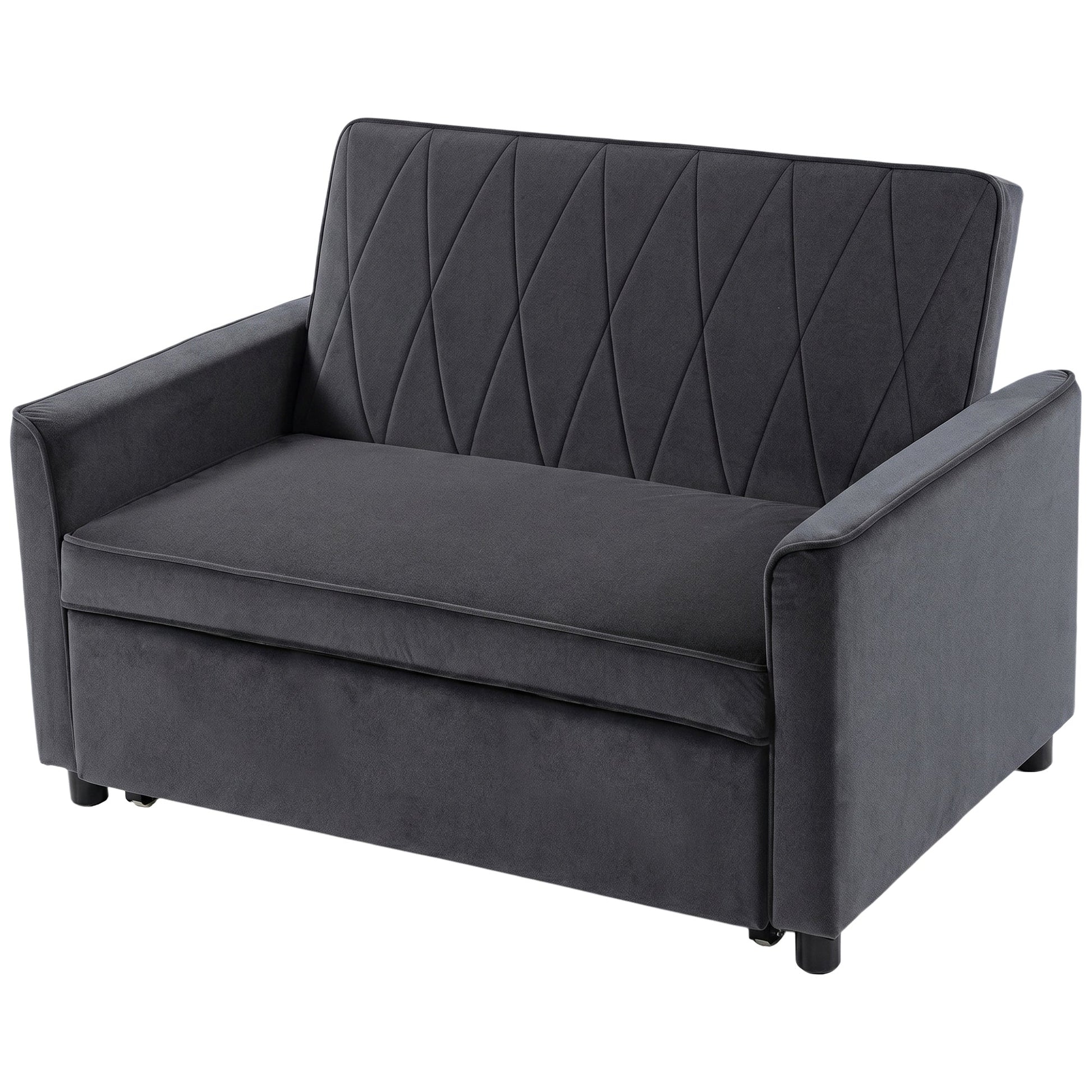2 Seater Sofa Bed, 3-in-1 Convertible Pull Out Sleeper Sofa, Velvet Loveseat Bed Settee with Clik-Clack Adjustable Backrest, High-Density Foam for Living Room, Bedroom, Guest Room, Dark Grey