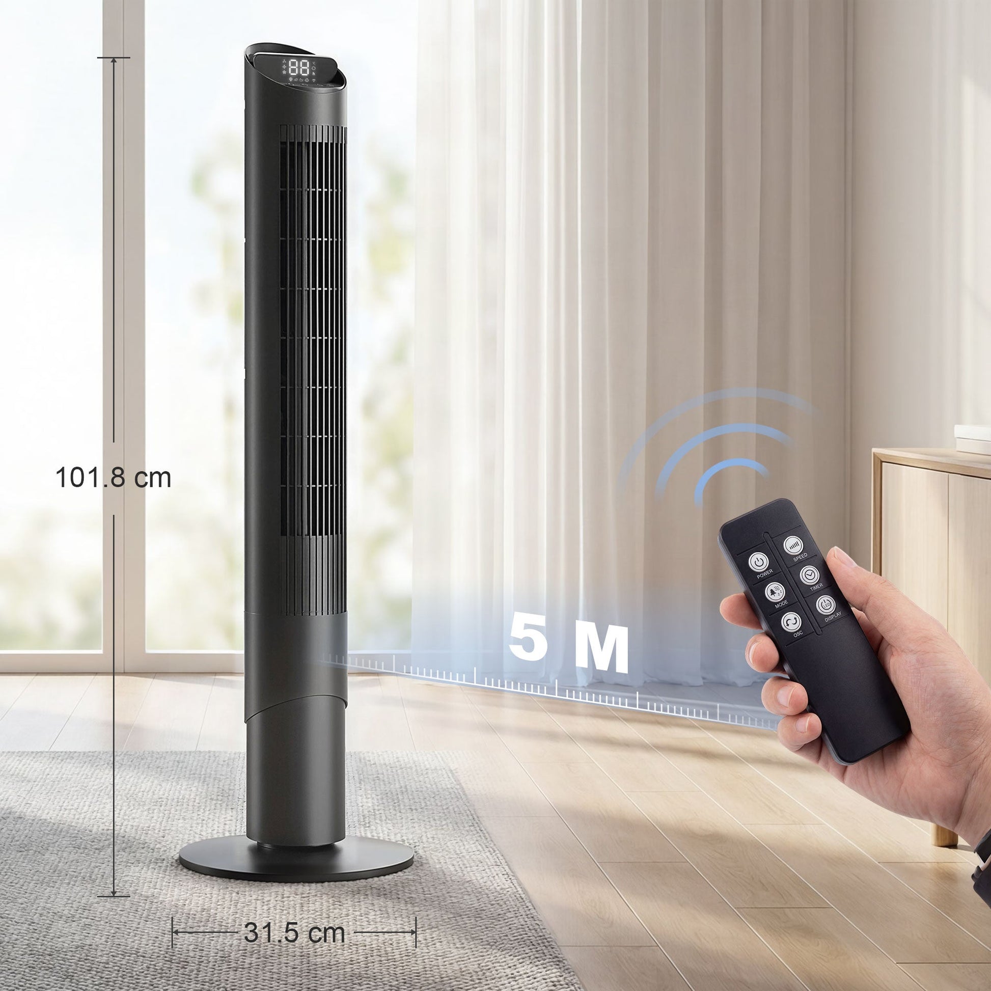 101.8 cm Tower Fan for Cooling, Standing Floor Cooling Fan with WiFi App, 6 Speeds and 4 Modes, 65° Oscillating, 12H Timer and Remote Control for Bedroom, Office, Black