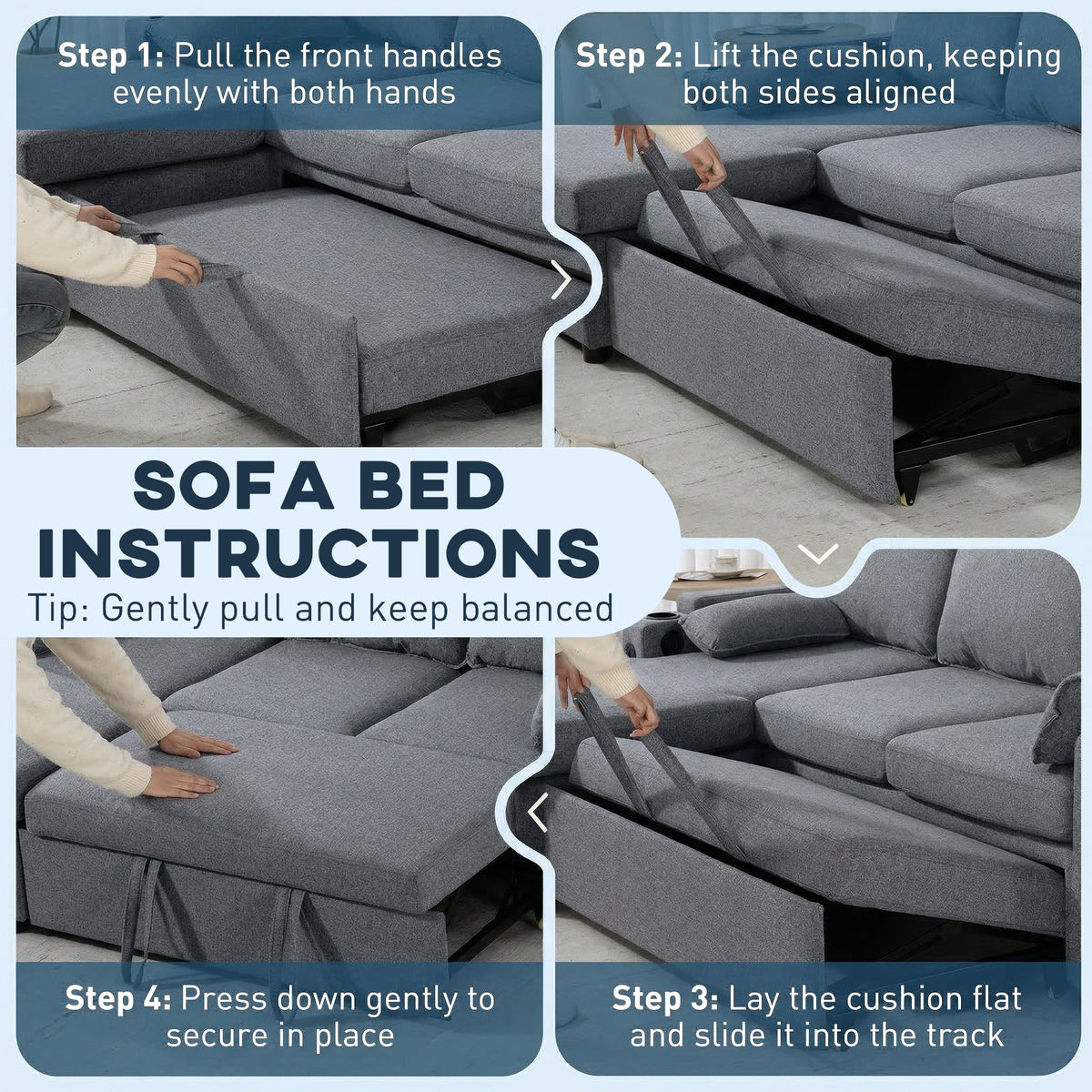 Corner Sofa Bed, L Shaped Sleeper Sectional Sofa with Reversible Storage Chaise, 3 Seater Convertible Pull Out Sofa Bed with Spring Seat, USB Ports, Cup Holders, Pillows for Living Room, Grey