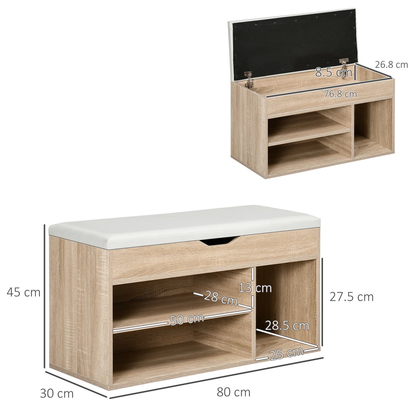 HOMCOM Shoes Cabinet Bench Hidden Storage Padded Seat Organiser Footwear Rack Hallway Oak Tone