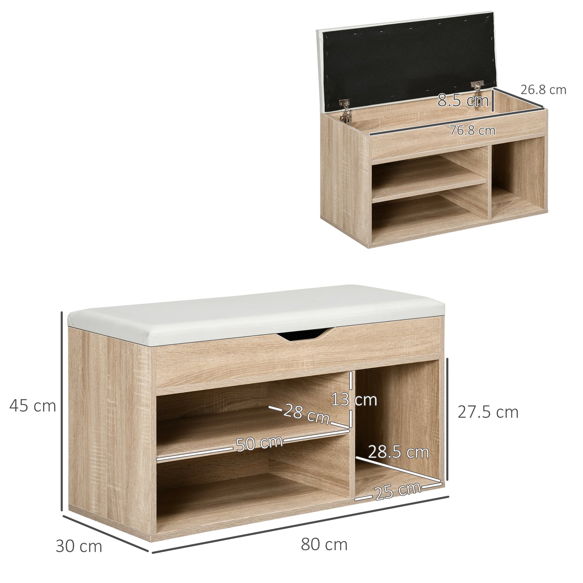 HOMCOM Shoes Cabinet Bench Hidden Storage Padded Seat Organiser Footwear Rack Hallway Oak Tone