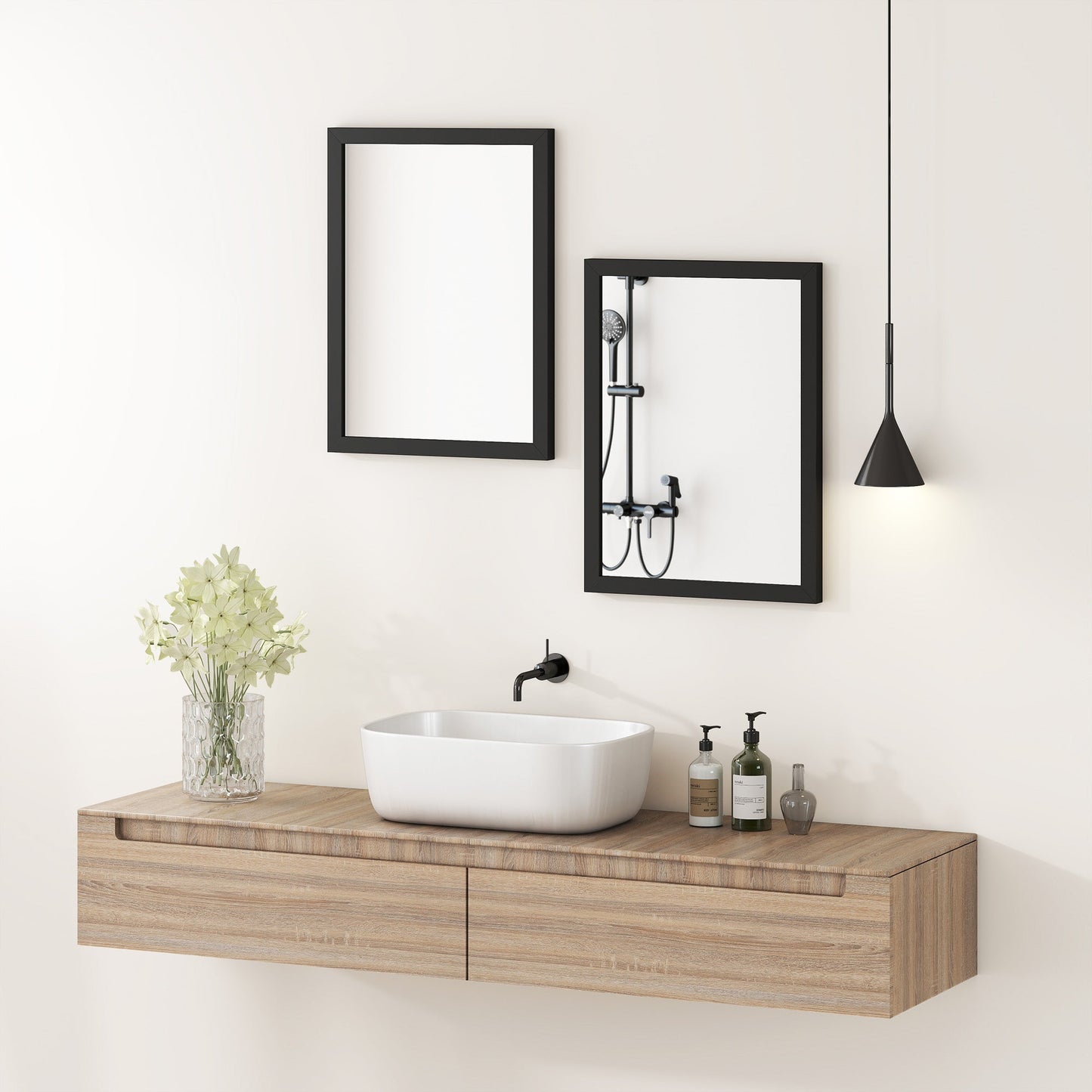 Decorative Rectangular Wall Mirror, 40W x 30H cm Wall-Mounted Bathroom Mirror for Living Room, Bedroom, Hallway, Set of 2, Black