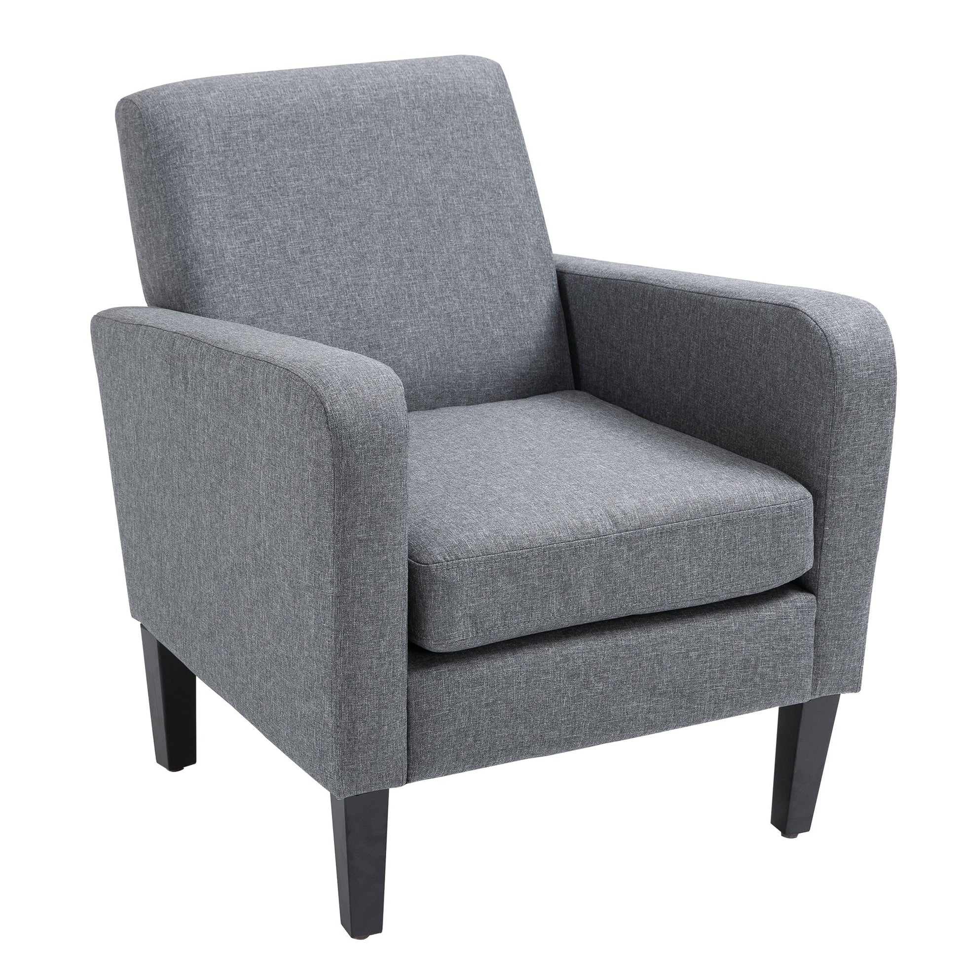 HOMCOM Modern Armchair with Rubber Wood Legs, Upholstered Accent Chair, Single Sofa for Living Room, Bedroom, Grey