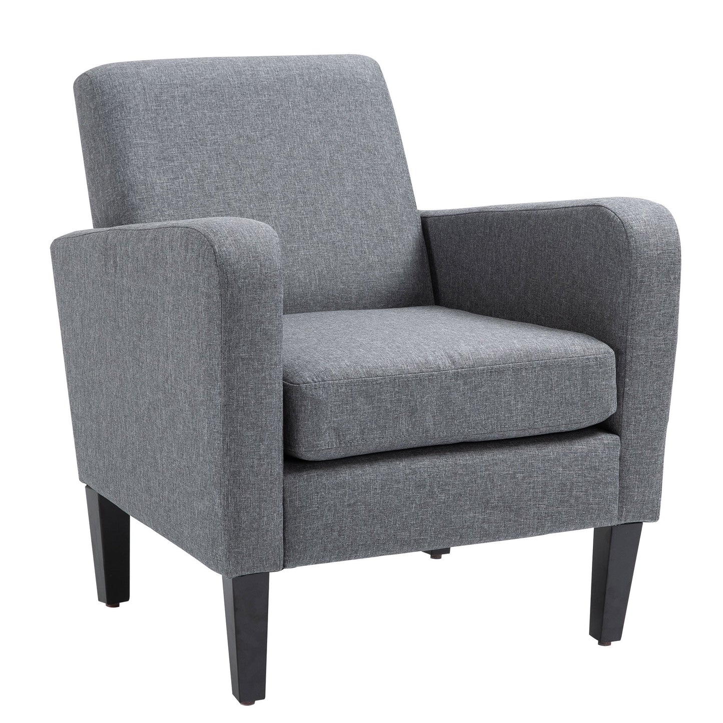 HOMCOM Modern Armchair with Rubber Wood Legs, Upholstered Accent Chair, Single Sofa for Living Room, Bedroom, Grey