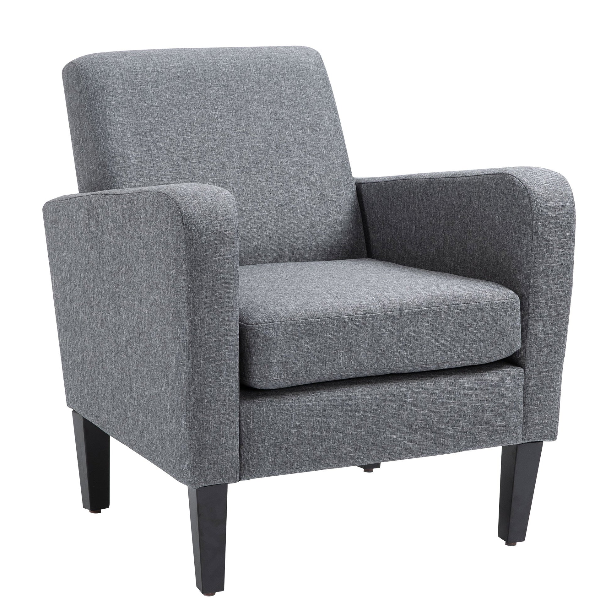 HOMCOM Modern Armchair with Rubber Wood Legs, Upholstered Accent Chair, Single Sofa for Living Room, Bedroom, Grey