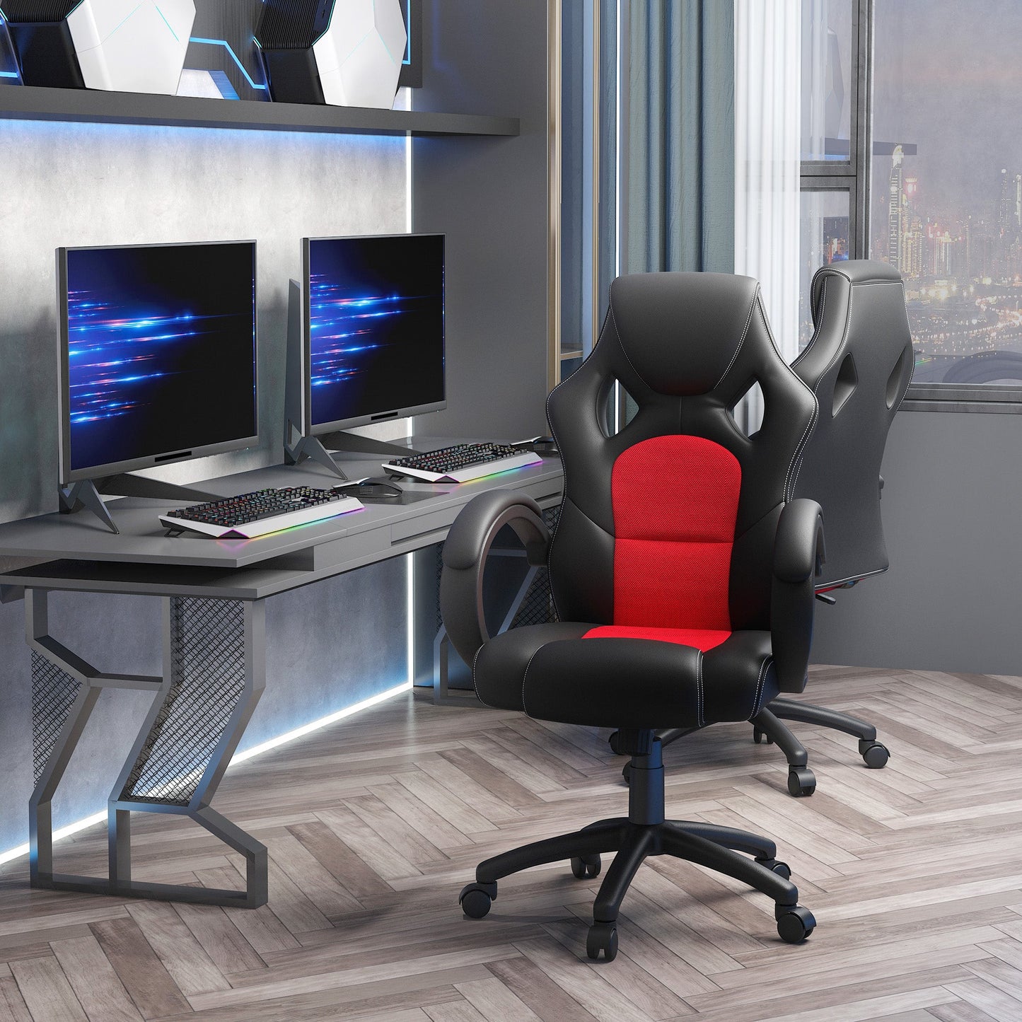 Vinsetto High-Back Gaming Chair Faux Leather Swivel Computer Racing Gamer Desk Chair for Home Office with Wheels, Red