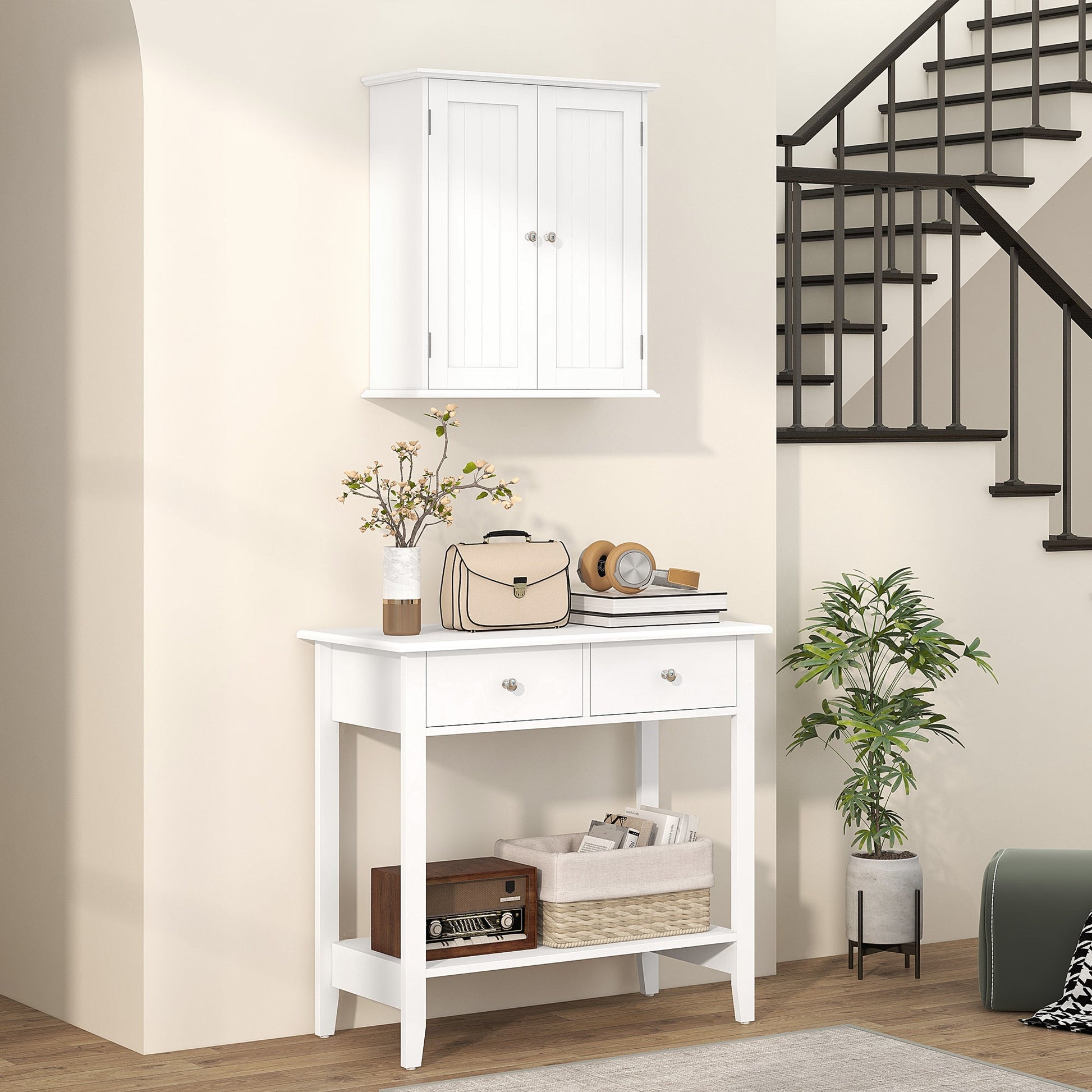 Bathroom Wall Cabinet, 3-Tier Wall-Mounted Bathroom Storage Cabinet with Adjustable Shelf, 2 Doors, Space Saver Medicine Cupboard, 53 x 22 x 61 cm, White
