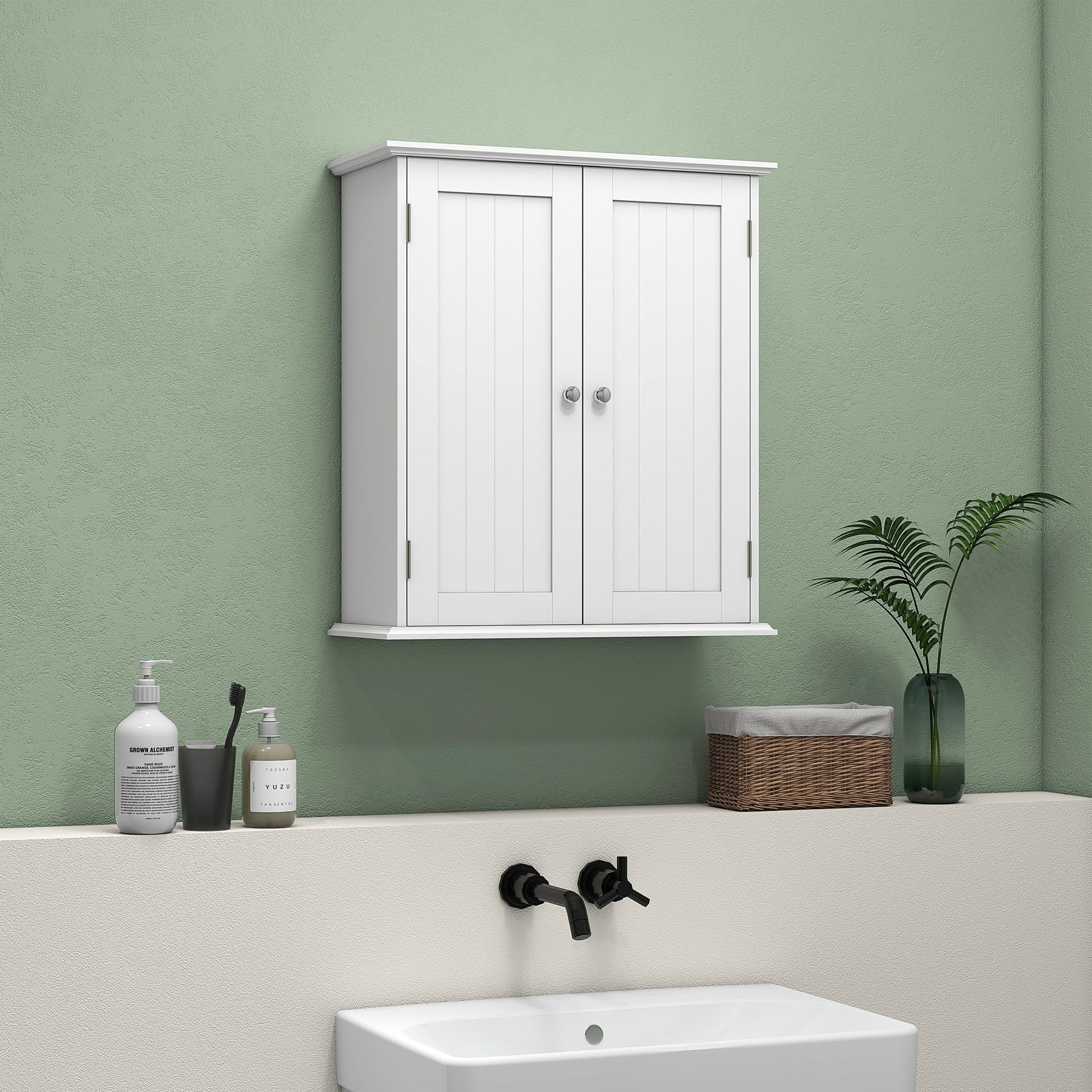 Bathroom Wall Cabinet, 3-Tier Wall-Mounted Bathroom Storage Cabinet with Adjustable Shelf, 2 Doors, Space Saver Medicine Cupboard, 53 x 22 x 61 cm, White