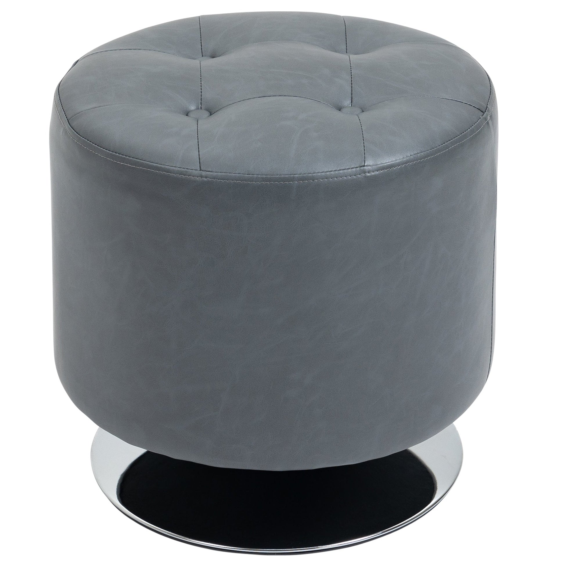 HOMCOM 360° Swivel Foot Stool Round PU Ottoman with Thick Sponge Padding and Solid Steel Base, Grey