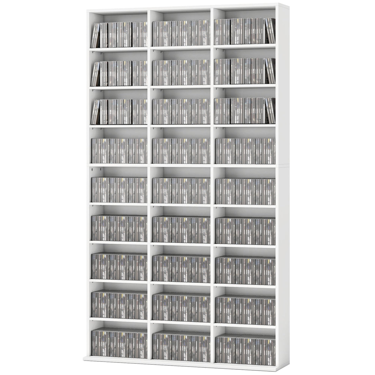 835 CD/500 DVD Storage Unit, Blu-ray Media Storage Shelf with 27 Compartments and 21 Adjustable Shelves, CD Tower for Living Room, Bedroom, Office, White