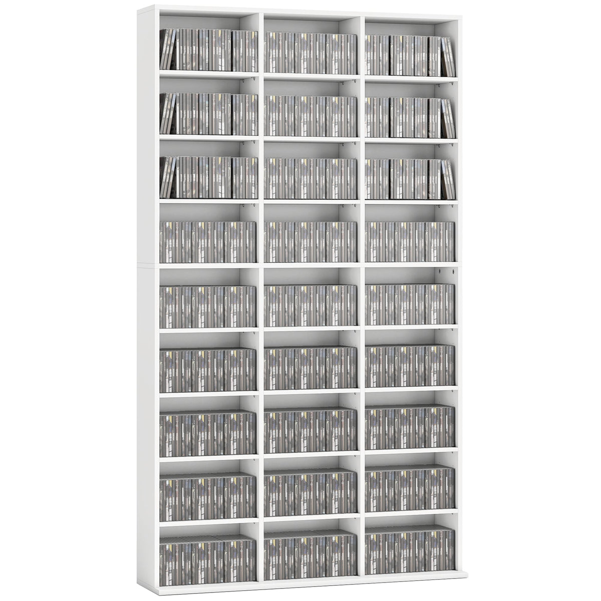 835 CD/500 DVD Storage Unit, Blu-ray Media Storage Shelf with 27 Compartments and 21 Adjustable Shelves, CD Tower for Living Room, Bedroom, Office, White