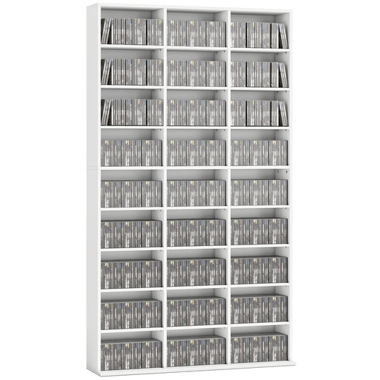 835 CD/500 DVD Storage Unit, Blu-ray Media Storage Shelf with 27 Compartments and 21 Adjustable Shelves, CD Tower for Living Room, Bedroom, Office, White