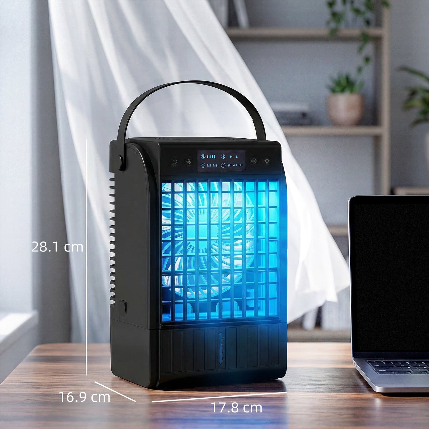 Portable Air Conditioner, 4-in-1 Mini Air Cooler with 4 Wind Speed, 2 Mist Mode, RGB 7 LED Light, 1500ml Water Tank, 2-6H Timer, Small Cooling Fan for Home, Office, Bedroom, Black