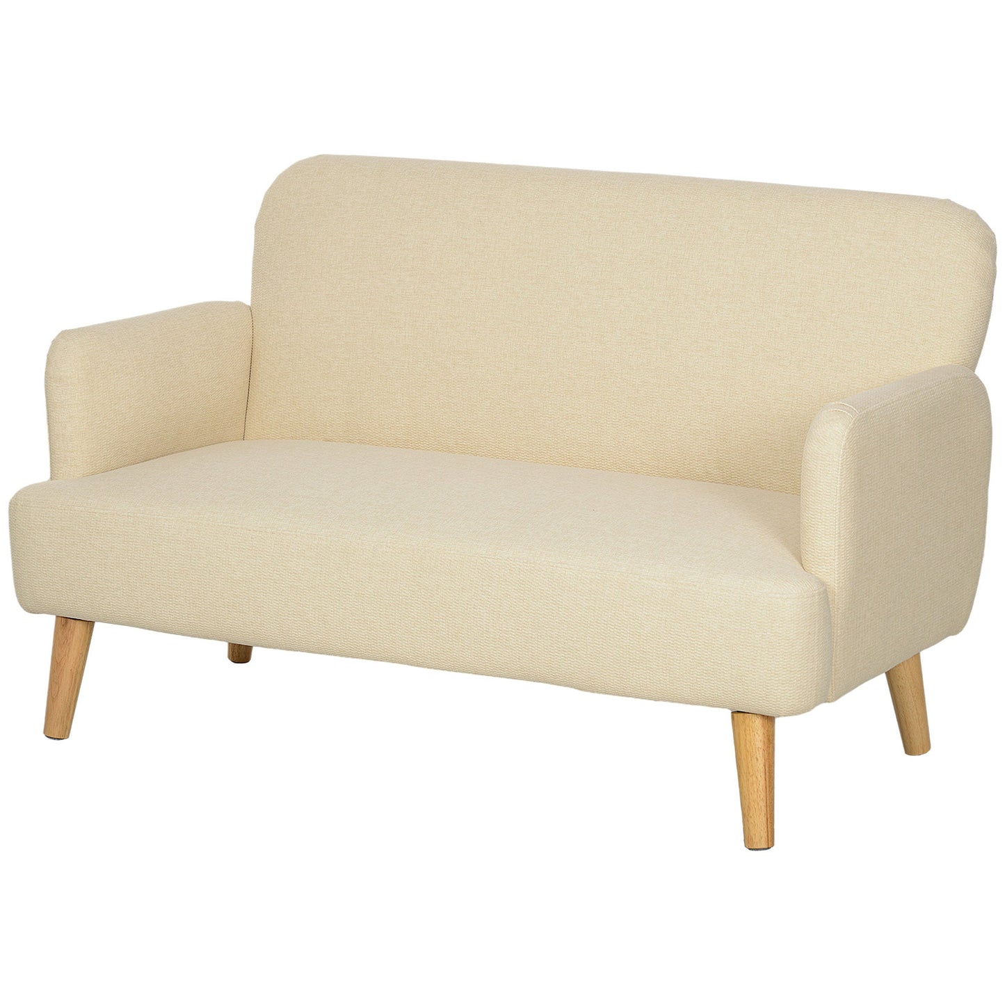 HOMCOM 2 Seater Sofa, Small Sofa Couch with 21cm Thick Padding and Wood Legs, Modern Velvet Feel Fabric Loveseat for Living Room, Bedroom, Home Office, Cream White