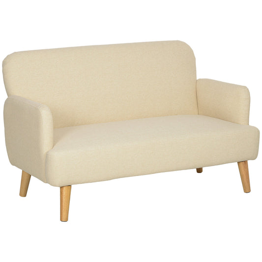 HOMCOM 2 Seater Sofa, Small Sofa Couch with 21cm Thick Padding and Wood Legs, Modern Velvet Feel Fabric Loveseat for Living Room, Bedroom, Home Office, Cream White