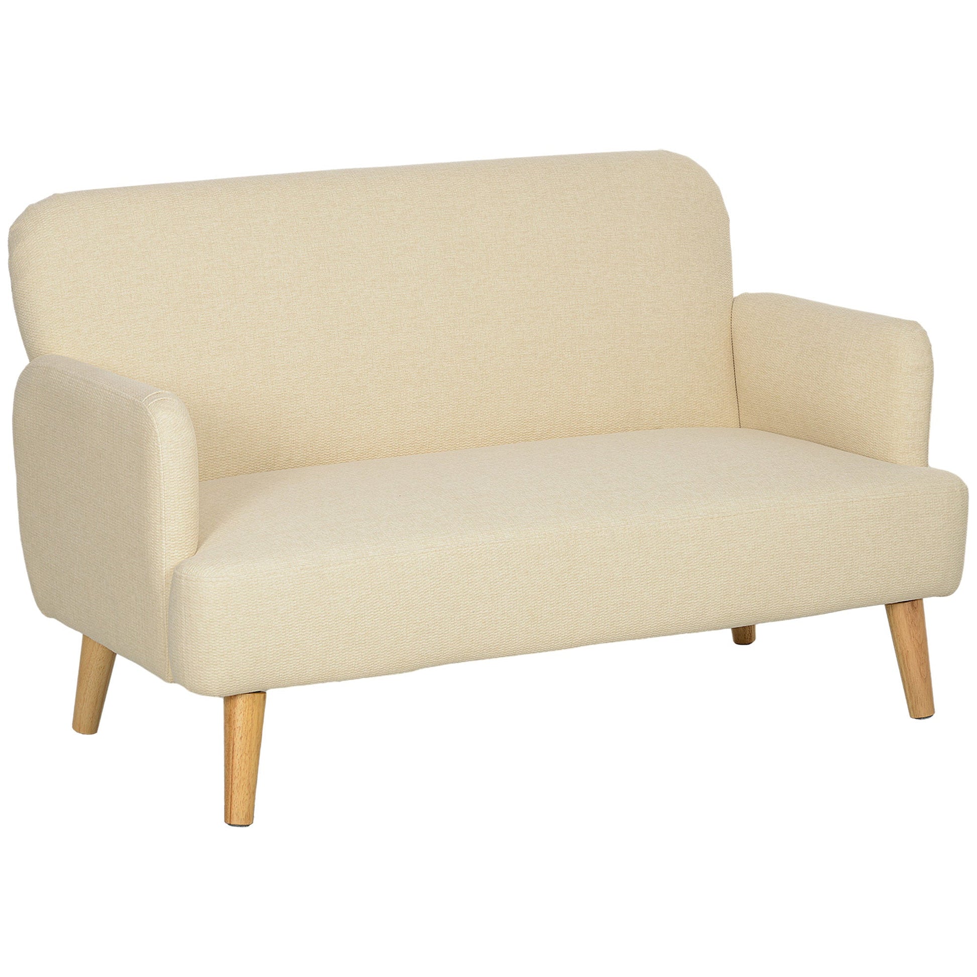 HOMCOM 2 Seater Sofa, Small Sofa Couch with 21cm Thick Padding and Wood Legs, Modern Velvet Feel Fabric Loveseat for Living Room, Bedroom, Home Office, Cream White