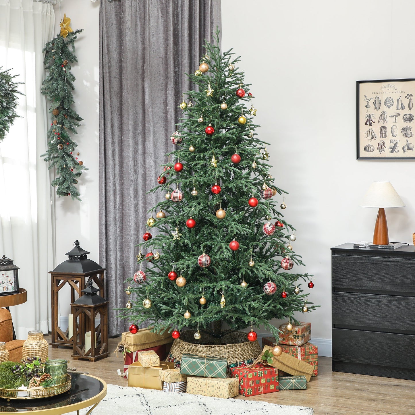 7 ft Artificial Christmas Tree with 2942 Realistic Dense Branches, Full Spruce, Hinged Xmas Tree with Metal Stand, Easy Assembly, Green