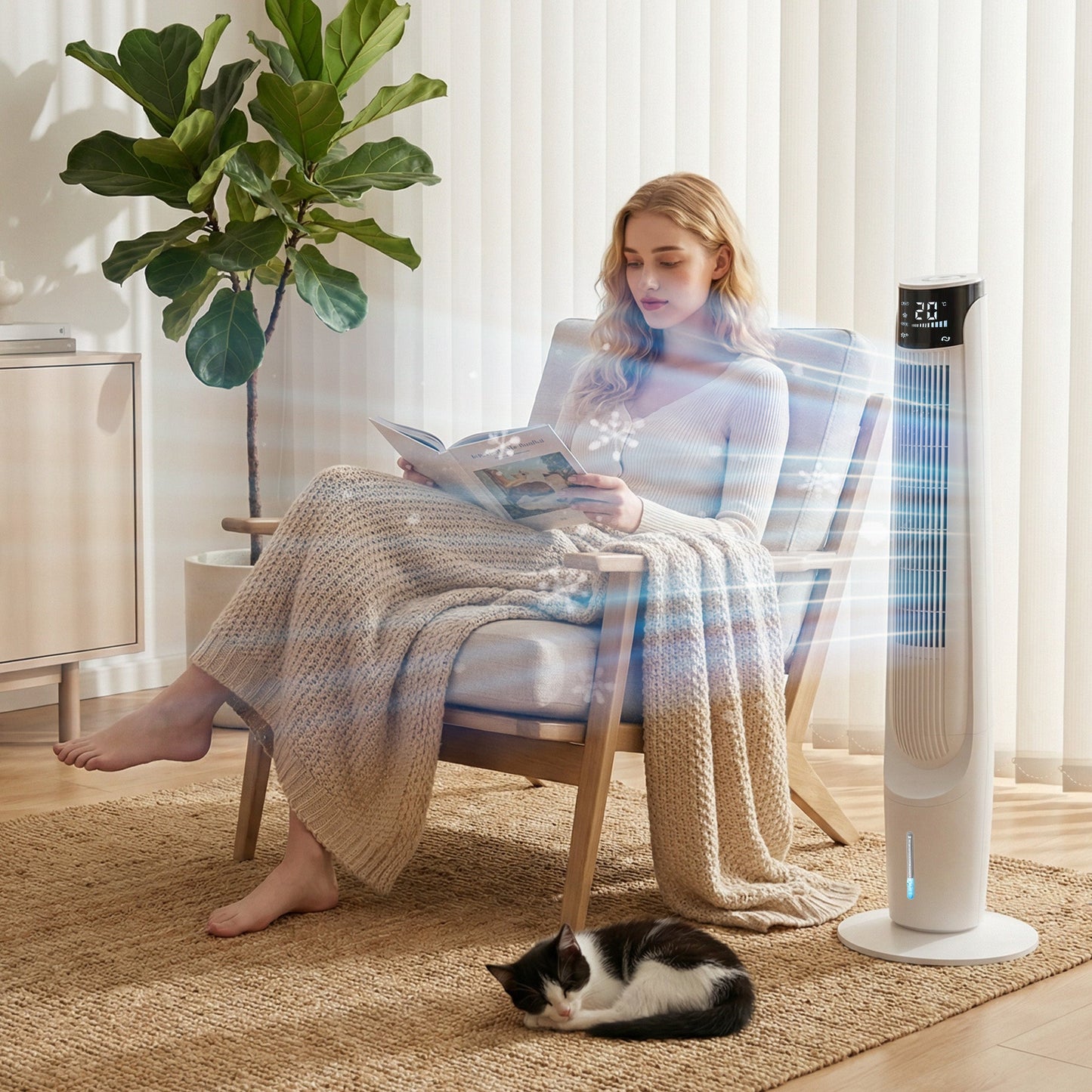 Air Cooler, Oscillating Ice Cooling Fan with 3 Speeds, 4 Modes, 12 Hour Timer, LED Display and Remote Control for Bedroom, Office, Living Room, White