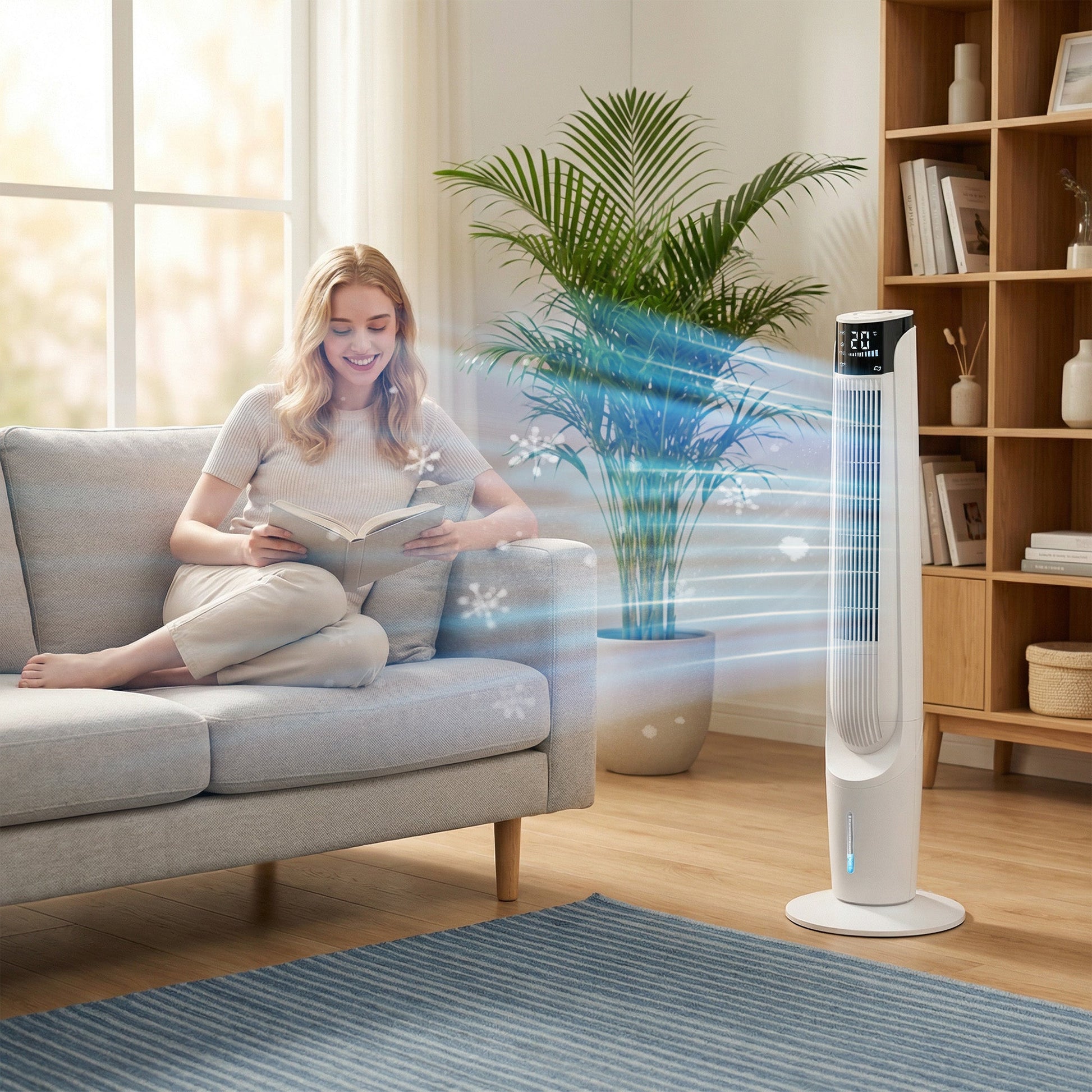 Air Cooler, Oscillating Ice Cooling Fan with 3 Speeds, 4 Modes, 12 Hour Timer, LED Display and Remote Control for Bedroom, Office, Living Room, White