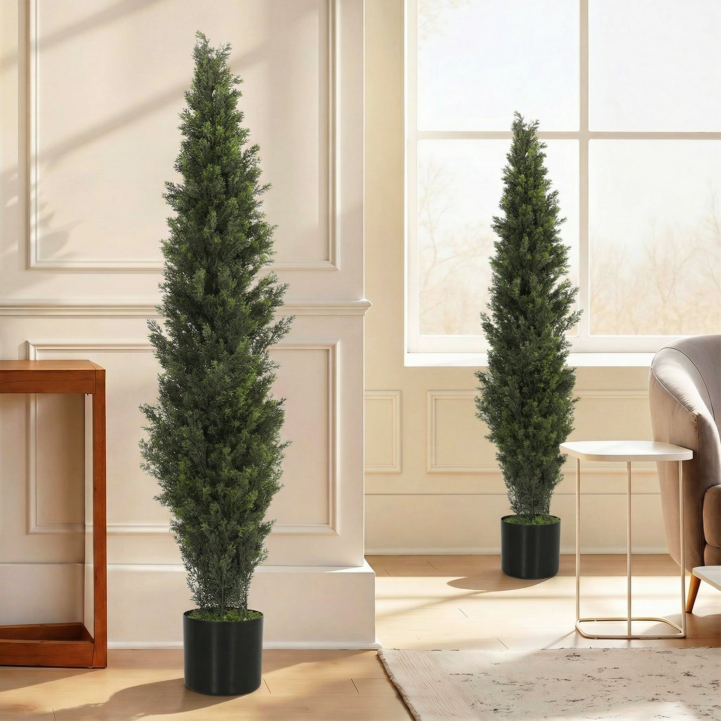 Set of 2 Decorative Artificial Plants Cypress in Weighted Pot, 150 cm Tall Fake Plant with 2035 Leaves for Home Indoor Outdoor Decor