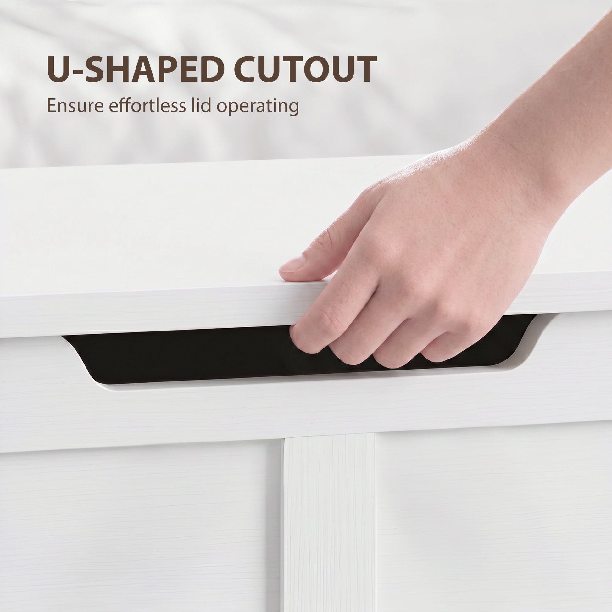 100L Storage Chest, Shoe Storage Trunk Bench Box with Safety Hinge and U-shaped Cut-out Pull, Blanket Box Ottoman for Bedroom, Living Room, Entryway, 80 x 40 x 45 cm, White Wood-Effect