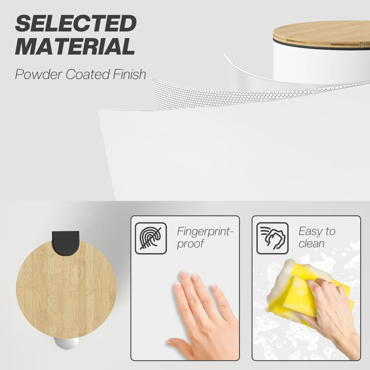 30 Litre Pedal Kitchen Bin with Soft Close and Stay Open Lid, Rubbish Bin with Removable Inner Bucket for Kitchen, Office, Home, White and Natural