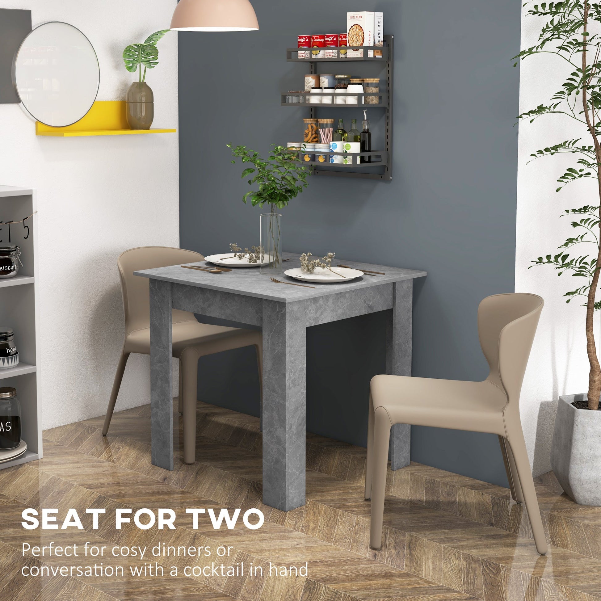 HOMCOM Square Dining Table for 2, Modern Kitchen Table with Faux Concrete Effect, Non-slip Foot Pads for Living Room, Dining Room, Cement Grey