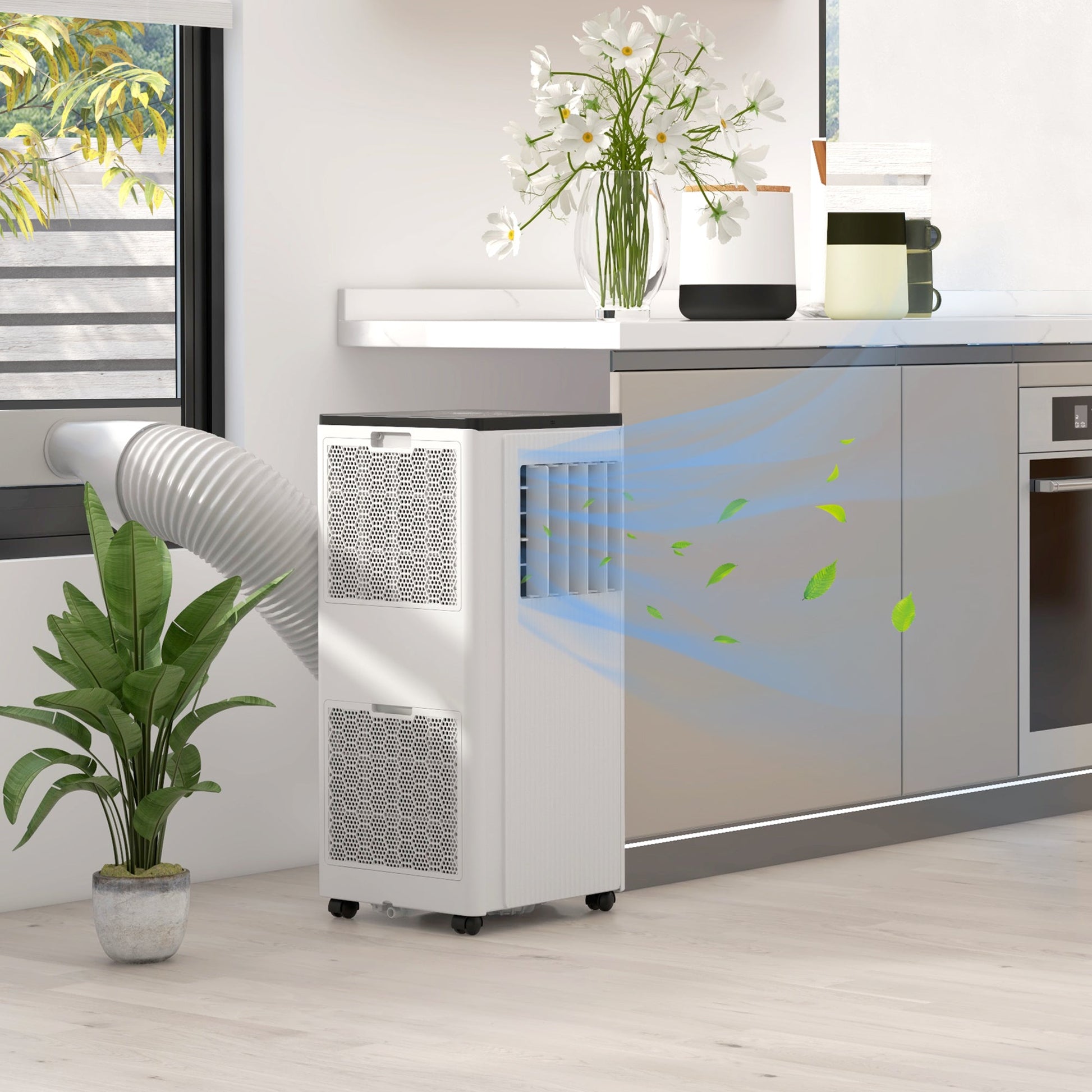 HOMCOM 9000 BTU Air Conditioning Unit, Smart Home WiFi App Compatible, 3-in-1 Portable Air Conditioner, Dehumidifier, Cooling Fan with 24H Timer, Remote, LED Display, 2 Speeds, Window Kit, 20m²