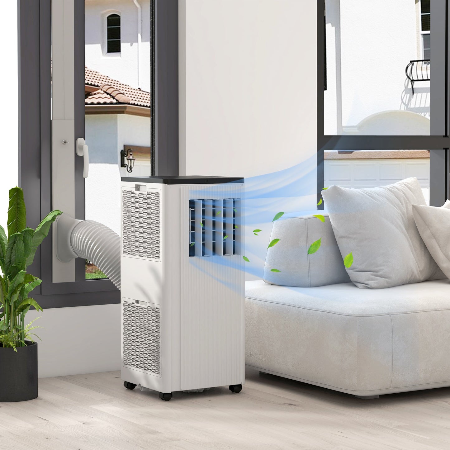HOMCOM 9000 BTU Air Conditioning Unit, Smart Home WiFi App Compatible, 3-in-1 Portable Air Conditioner, Dehumidifier, Cooling Fan with 24H Timer, Remote, LED Display, 2 Speeds, Window Kit, 20m²