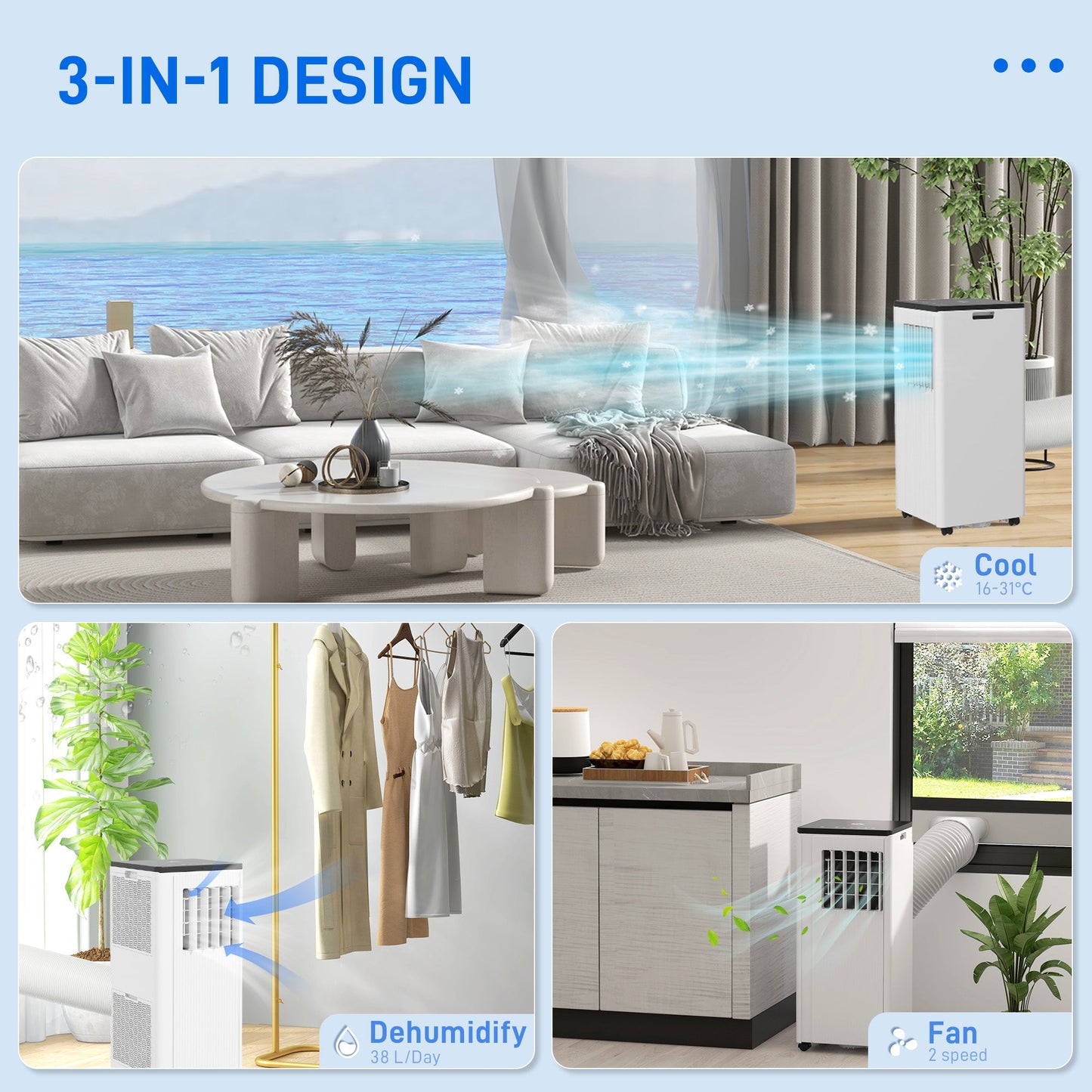 HOMCOM 9000 BTU Air Conditioning Unit, Smart Home WiFi App Compatible, 3-in-1 Portable Air Conditioner, Dehumidifier, Cooling Fan with 24H Timer, Remote, LED Display, 2 Speeds, Window Kit, 20m²
