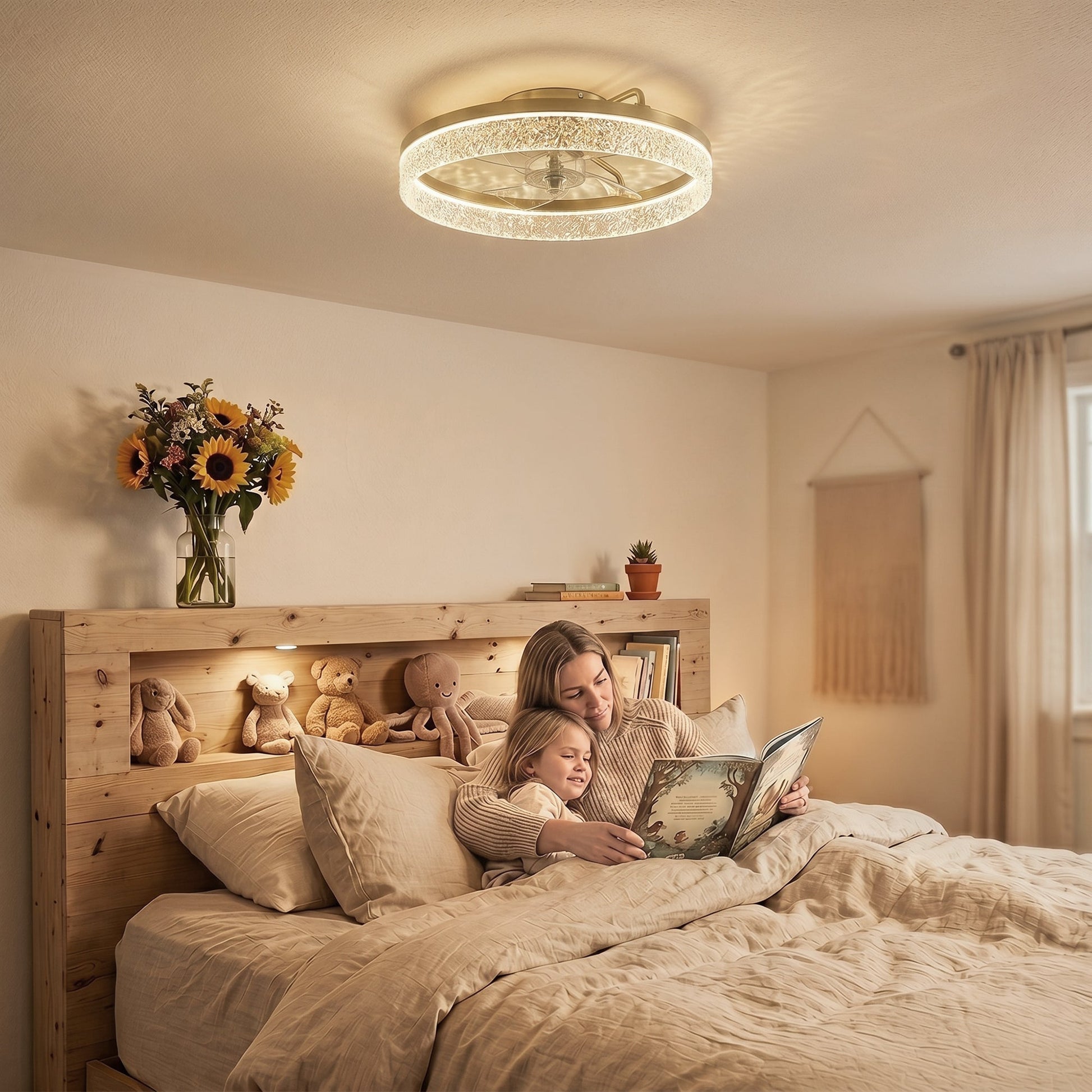 Ceiling Fans with Lights and Remote & App Control, 50 cm Modern LED Ceiling Fan Light with 3 Colour Temperatures, 6 Speed, Timer, Dimmable, Quiet Reversible DC Motor, for Bedroom, Study, Gold