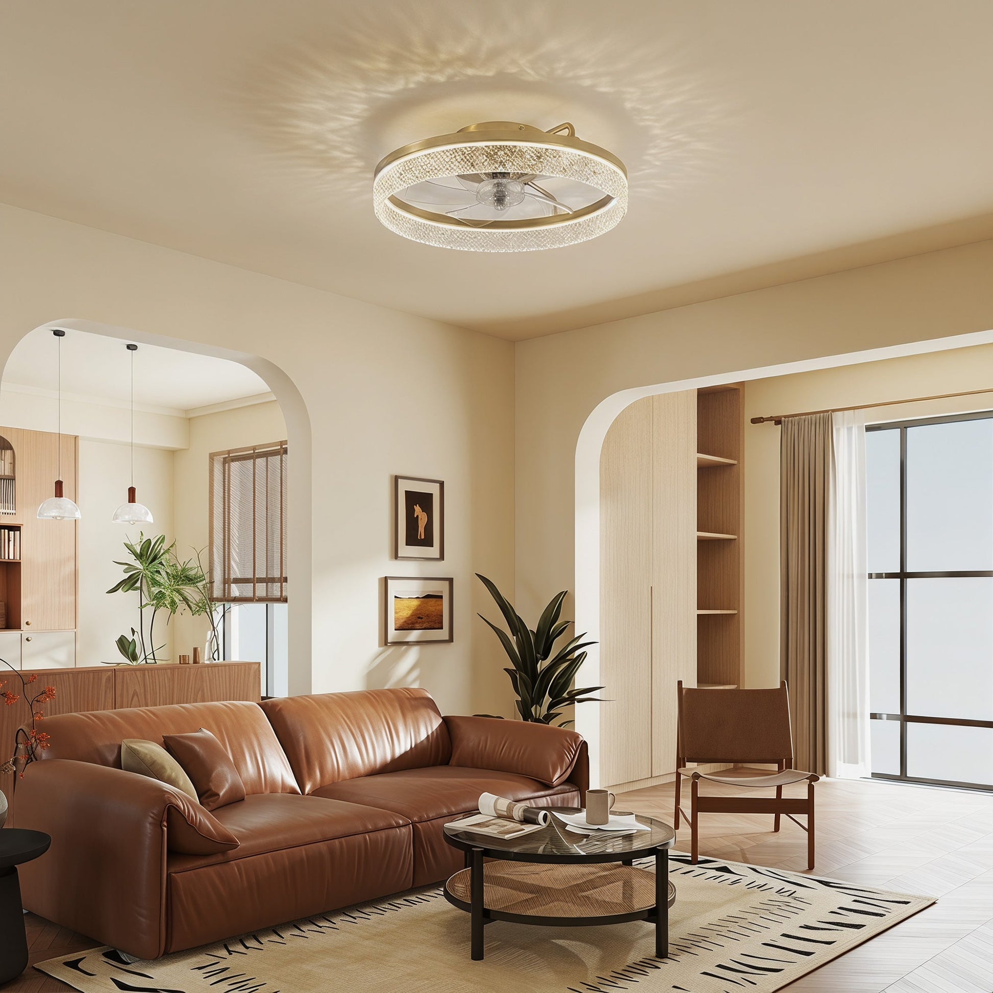 Ceiling Fans with Lights and Remote & App Control, 50 cm Modern LED Ceiling Fan Light with 3 Colour Temperatures, 6 Speed, Timer, Dimmable, Quiet Reversible DC Motor, for Bedroom, Study, Gold