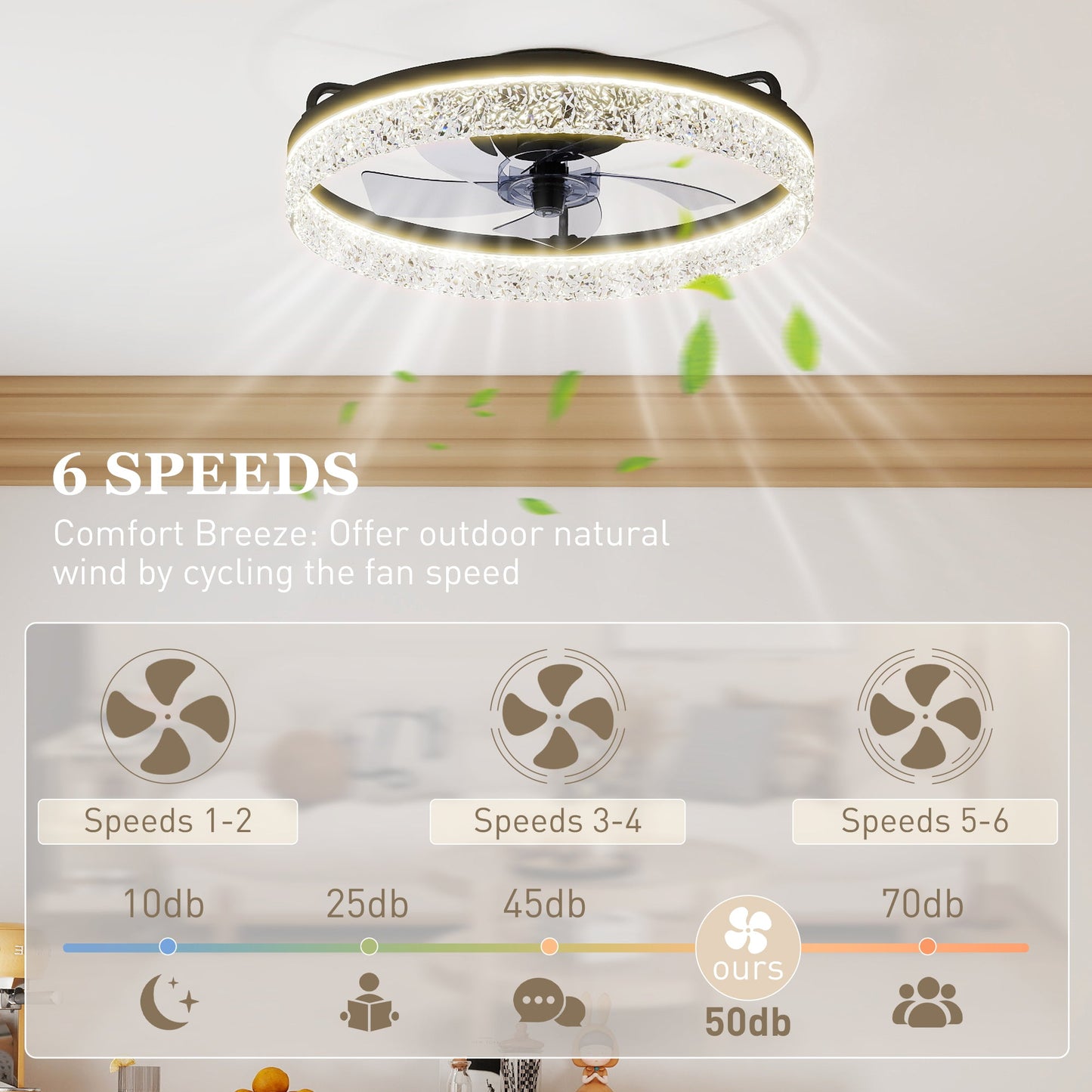 Ceiling Fans with Lights and Remote & App Control, 50 cm Modern LED Ceiling Fan Light with 3 Colour Temperatures, 6 Speed, Timer, Dimmable, Quiet Reversible DC Motor, for Bedroom, Study, Black