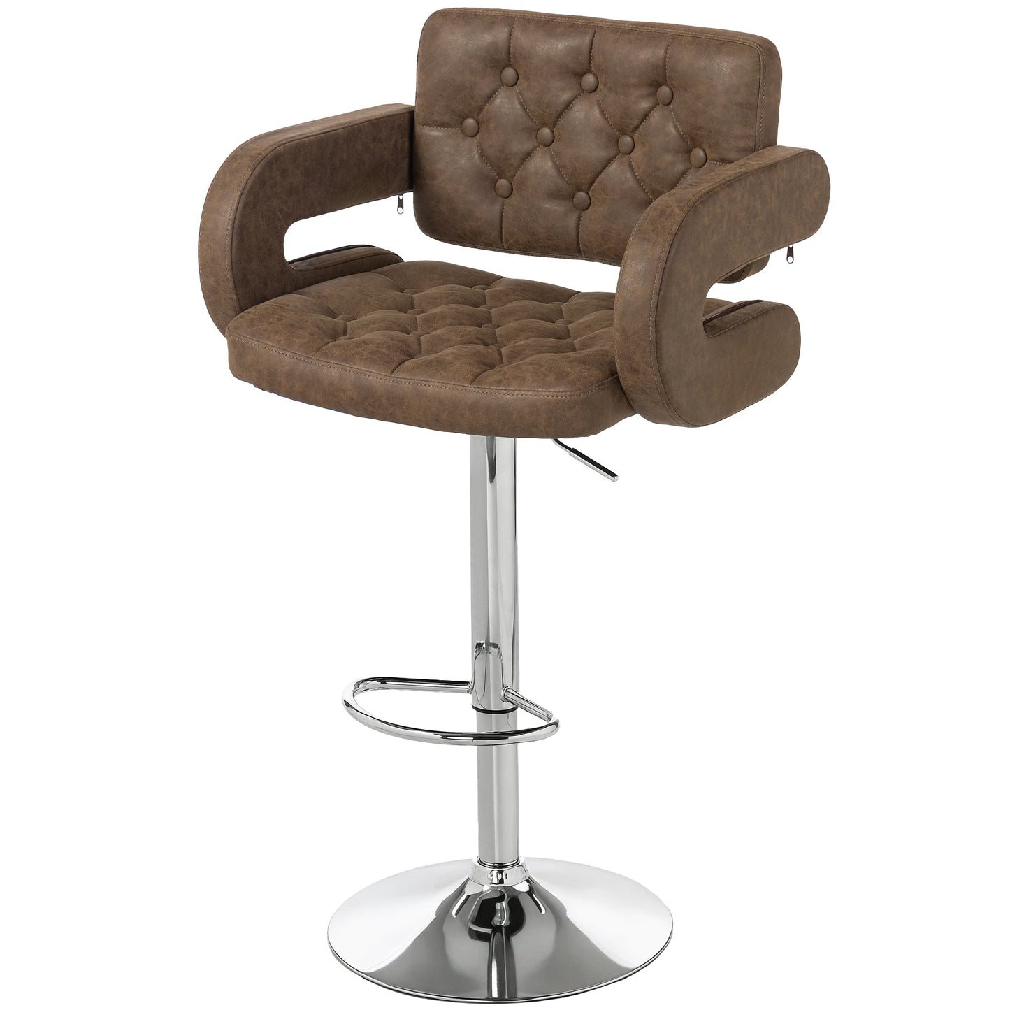 Swivel Bar Stool with Extra Large Seat, PU Leather Upholstered Adjustable Barstool with Back, Arm and Footrest, Breakfast Bar Chair for Bistro, Kitchen, Coffee
