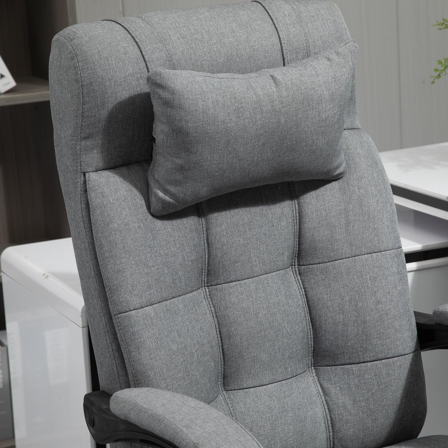Vinsetto Office Chair Ergonomic Desk Chair, Computer Chair with Footrest & Head Pillow, 360° Swivel Recliner Chair for Home Office, Light Grey