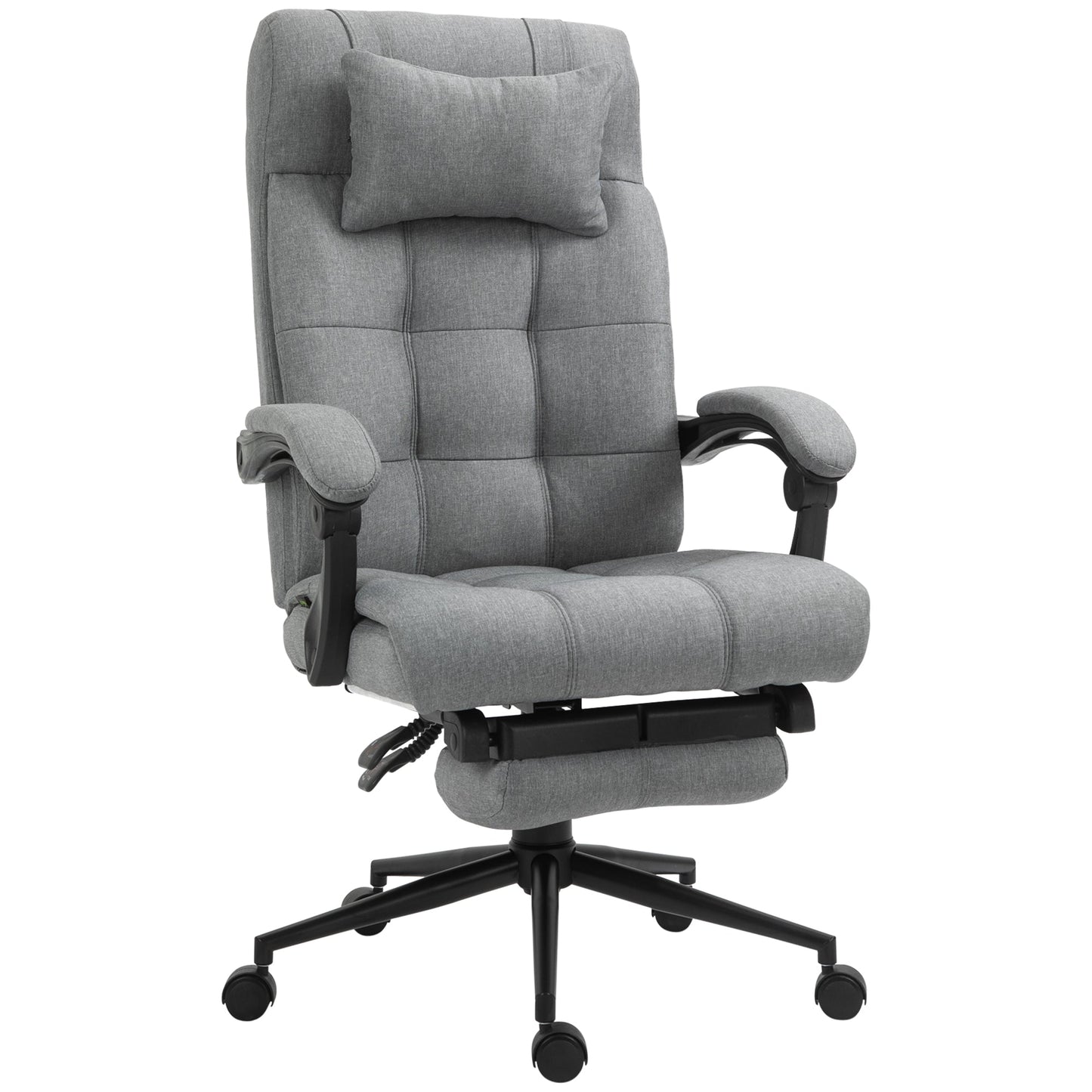 Vinsetto Office Chair Ergonomic Desk Chair, Computer Chair with Footrest & Head Pillow, 360° Swivel Recliner Chair for Home Office, Light Grey