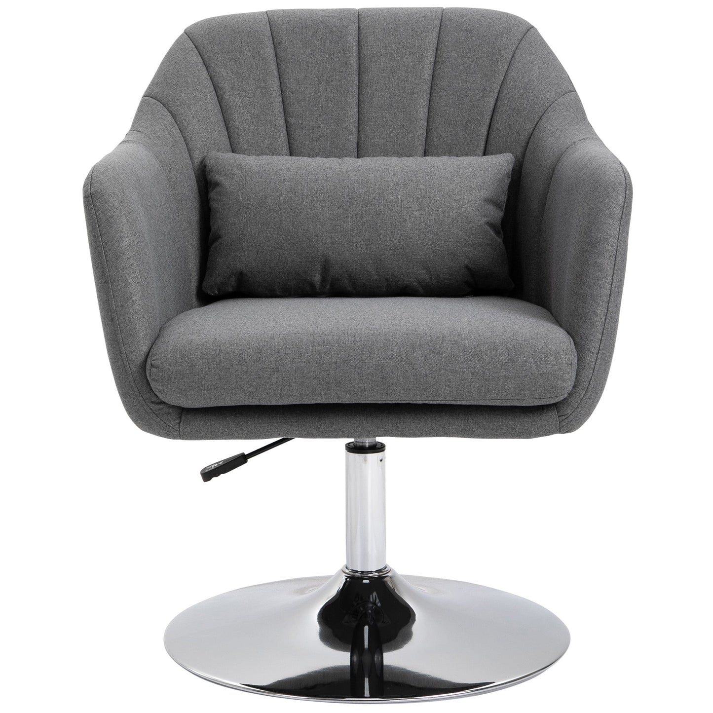 HOMCOM Swivel Linen Fabric Accent Chair for Living Room Contemporary Vanity Armchair with Adjustable Height Thick Cushion Lumbar Support Armrest for Bedroom Office Dark Grey