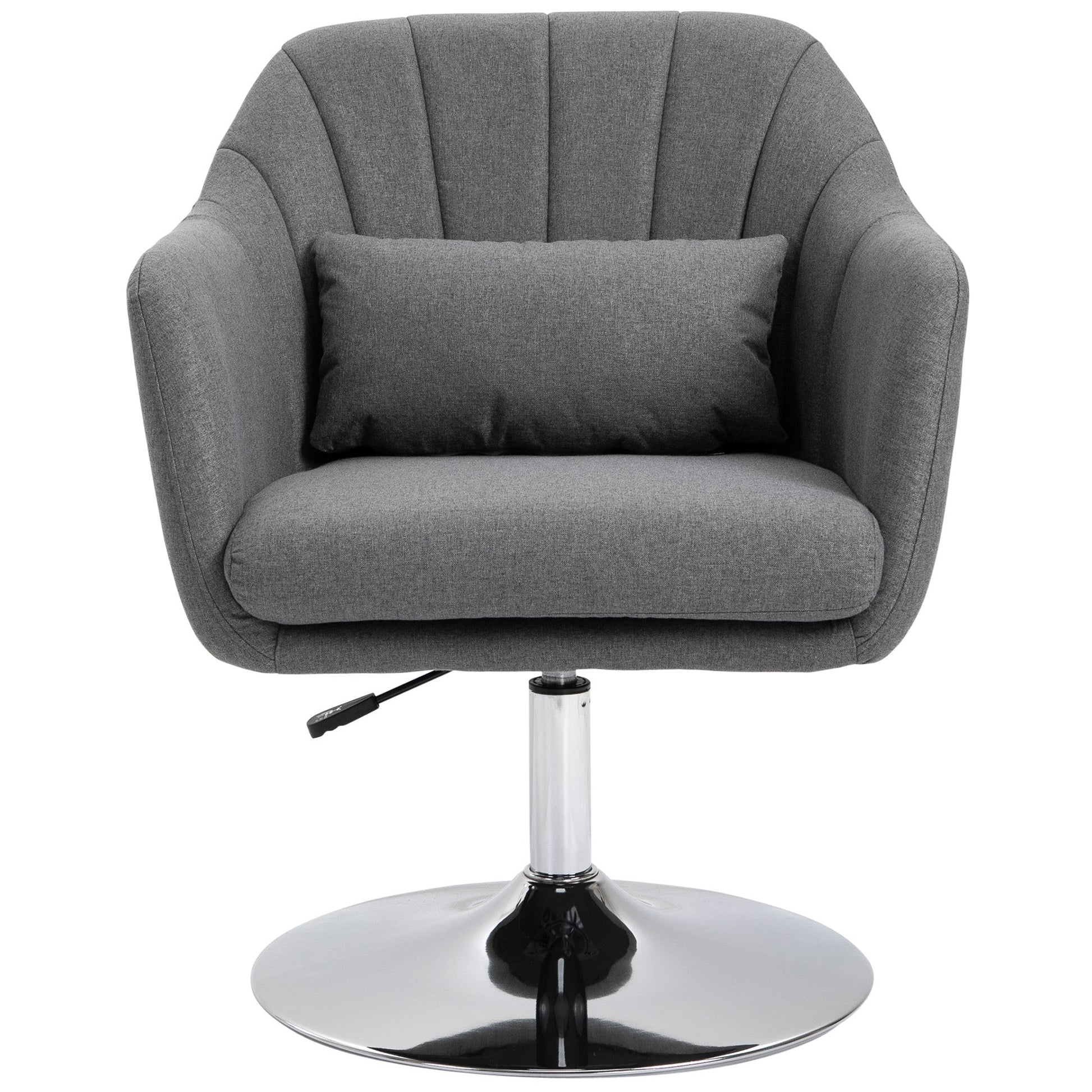 HOMCOM Swivel Linen Fabric Accent Chair for Living Room Contemporary Vanity Armchair with Adjustable Height Thick Cushion Lumbar Support Armrest for Bedroom Office Dark Grey
